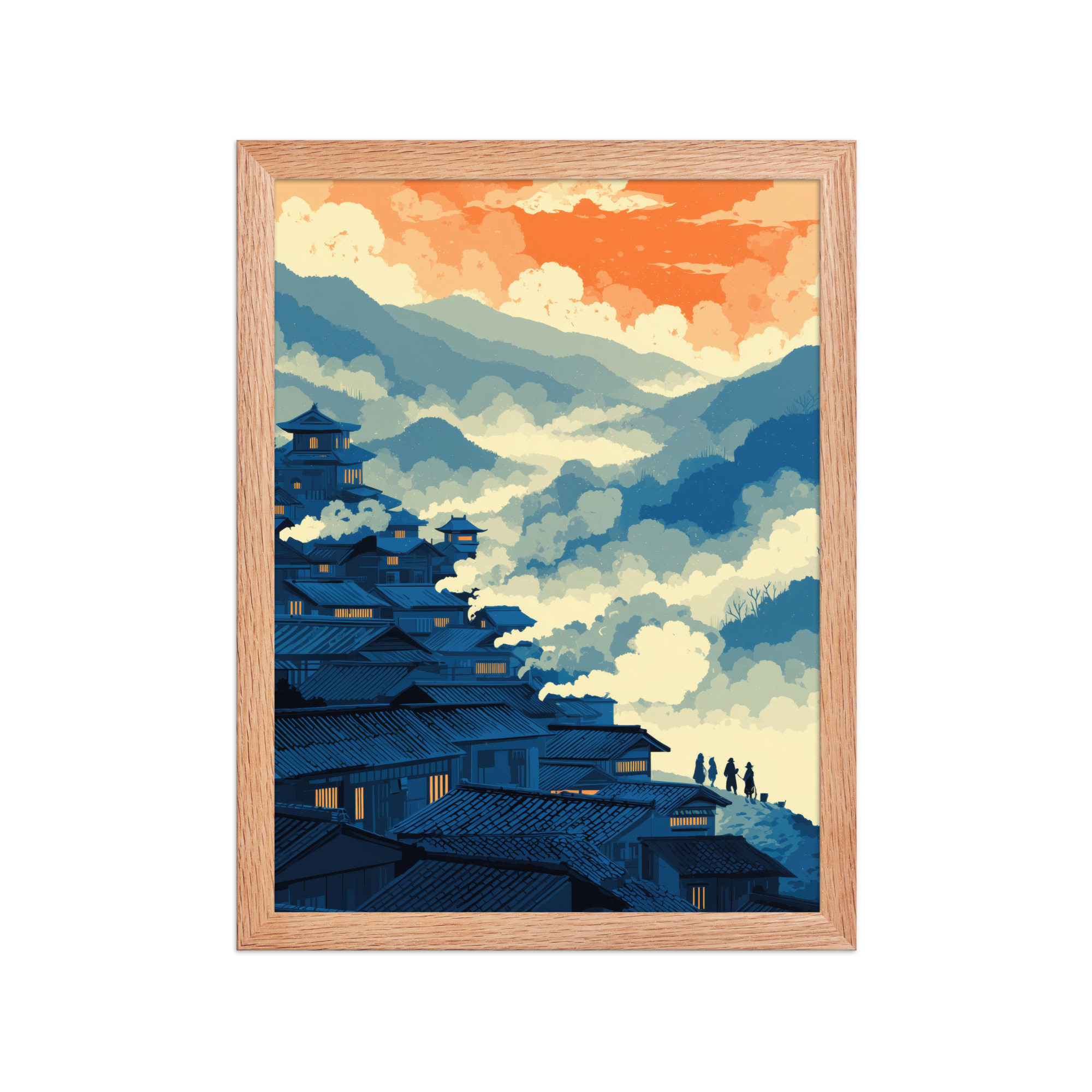enhanced-matte-paper-framed-poster-in-red-oak-12x16-front-68f9f80710dc4.jpg Twilight Over Hillside Village – Ukiyo-e Wall Art Print – Framed Poster - Image 9