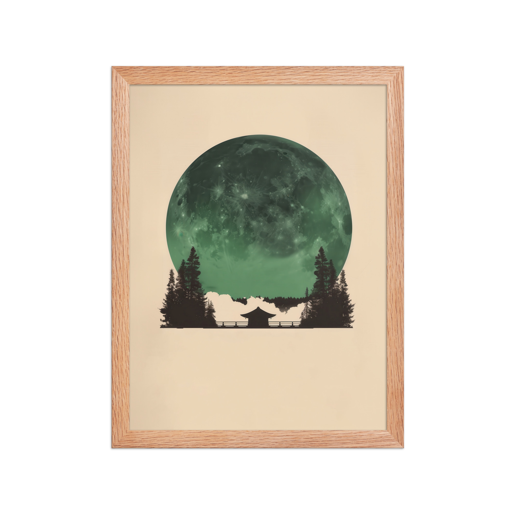 enhanced-matte-paper-framed-poster-in-red-oak-12x16-front-68f9ff10e45c7.jpg Emerald Moon Temple — Japandi Silhouette Wall Art — Framed Poster - Image 11