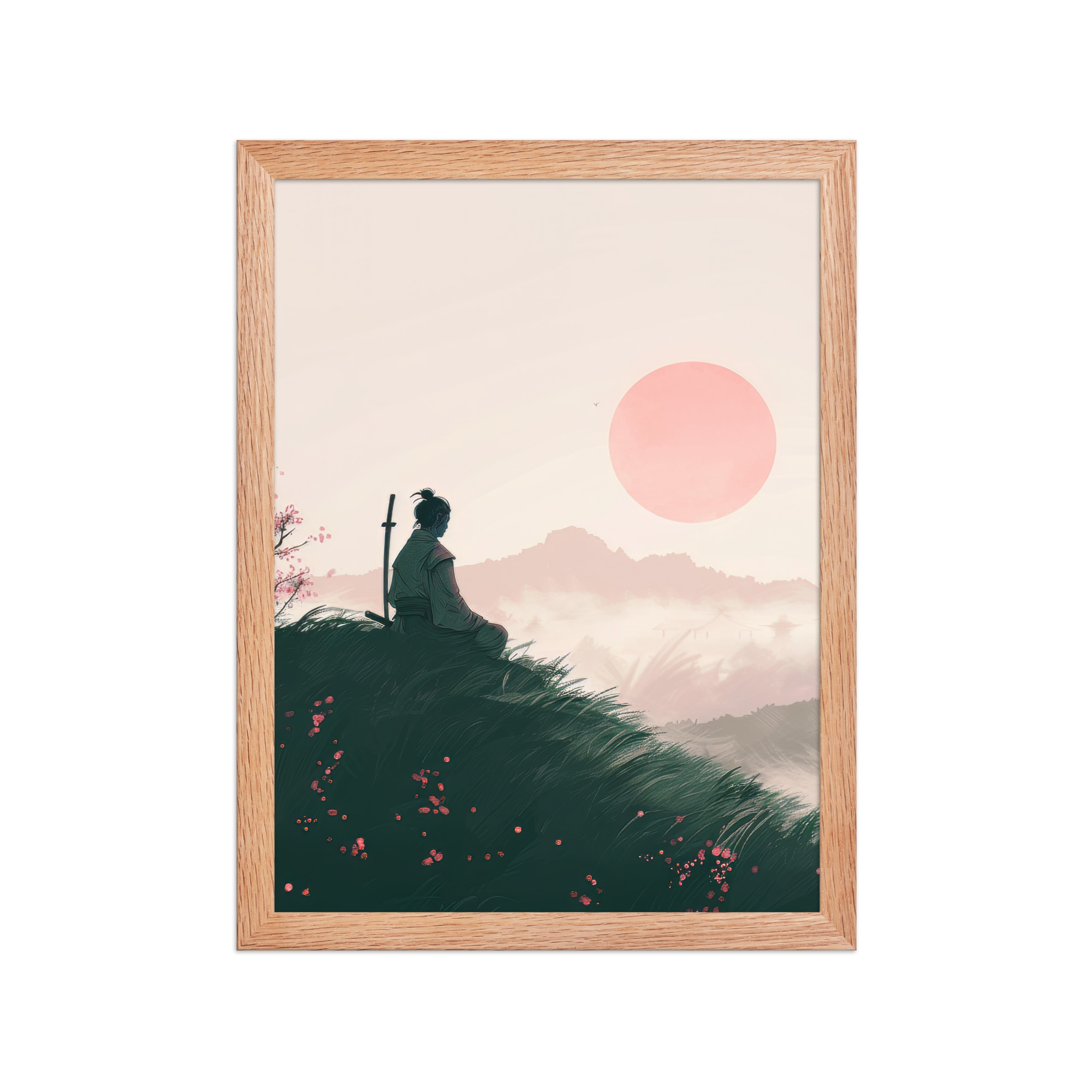 enhanced-matte-paper-framed-poster-in-red-oak-12x16-front-68fa167397559.jpg Samurai at Dawn – Pink Sun Over Hills Quiet Strength at Daybreak Wall Decor – Framed Poster - Image 10