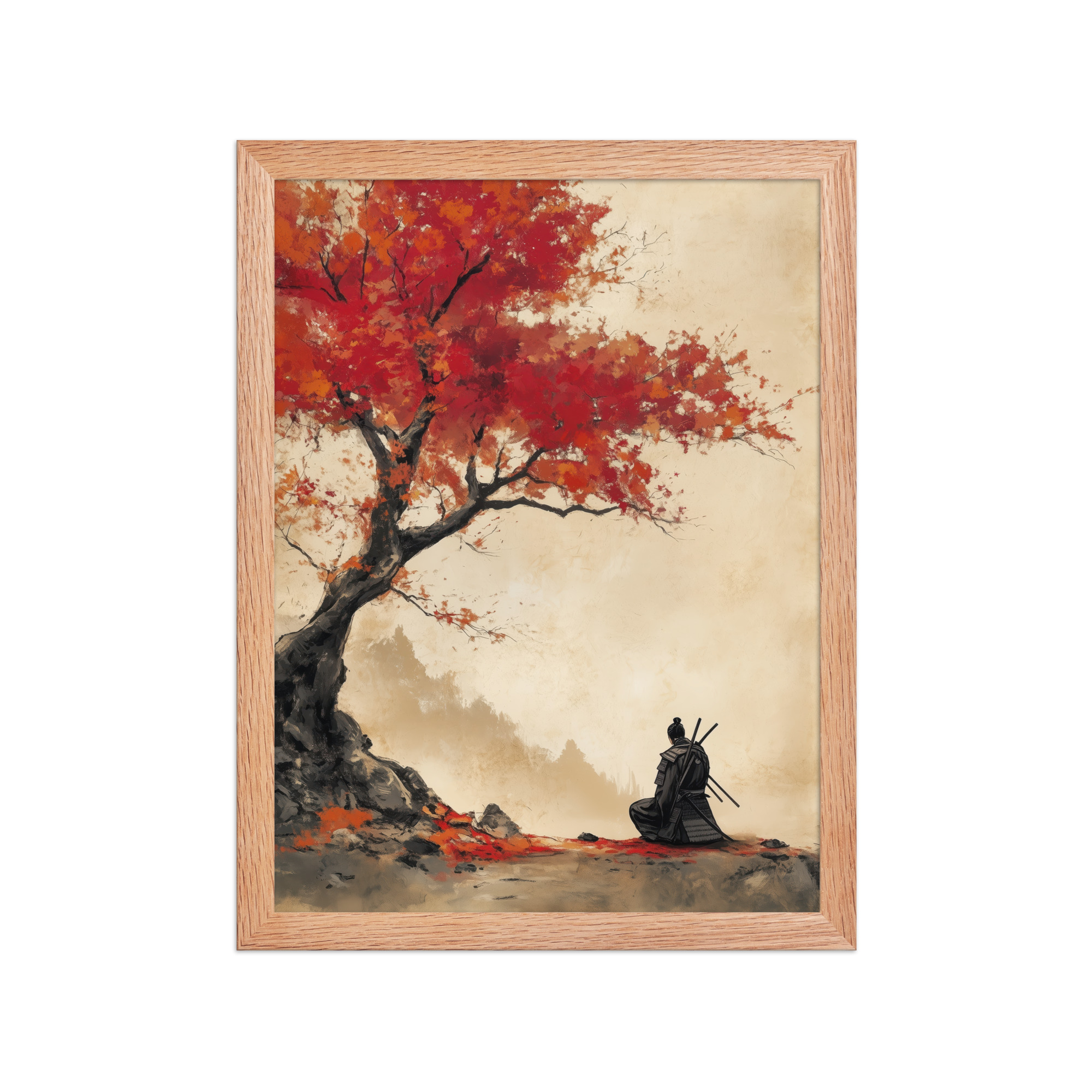 enhanced-matte-paper-framed-poster-in-red-oak-12x16-front-68fa16a6dbfec.jpg Autumn Warrior – Samurai Beneath Crimson Maple Leaves Wall Decor – Framed Poster - Image 8