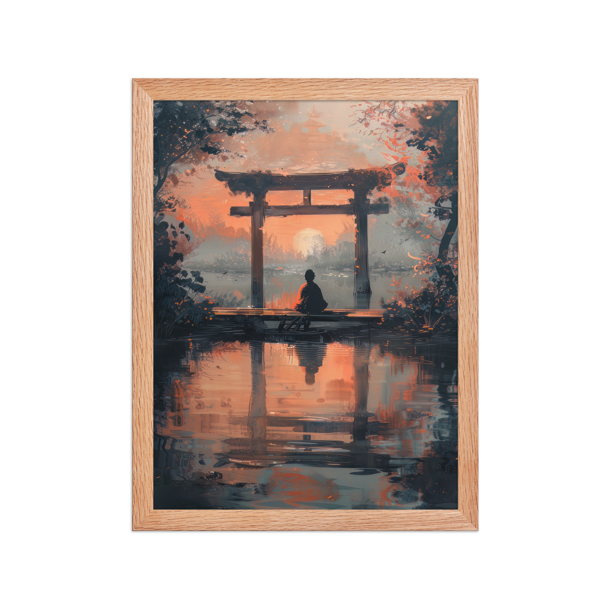 enhanced-matte-paper-framed-poster-in-red-oak-12x16-front-68fa17ba83029.jpg Torii Reflections at Dusk – Evening Glow and Still Waters Wall Decor – Framed Poster - Image 11