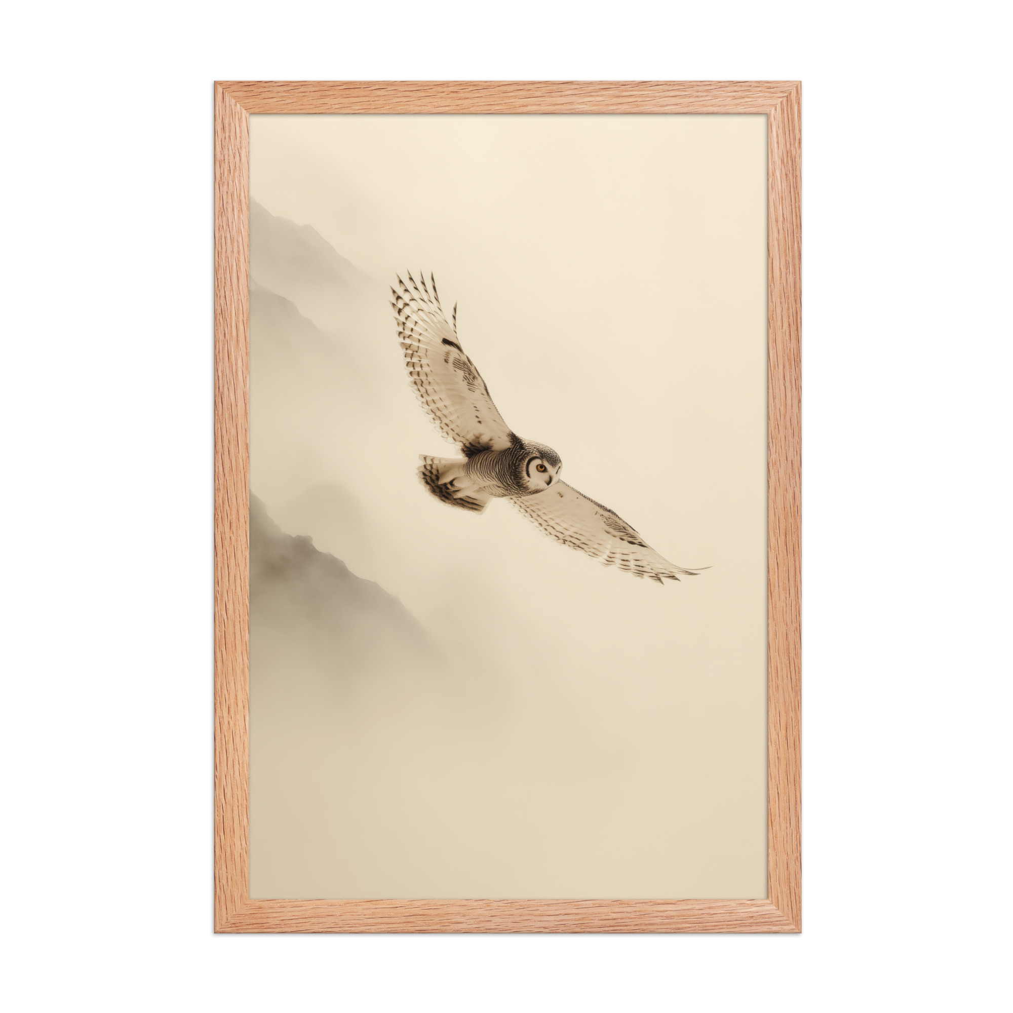 enhanced-matte-paper-framed-poster-in-red-oak-12x18-front-68f904c80dc97.jpg Flight Through Mist — Owl in Motion Wildlife Wall Art — Framed Poster - Image 10