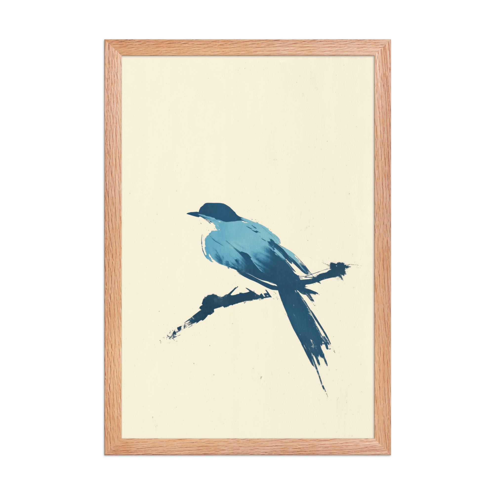 enhanced-matte-paper-framed-poster-in-red-oak-12x18-front-68f906d591fae.jpg Bluebird Perch — Minimal Brush Bird on Branch Wall Decor — Framed Poster - Image 12
