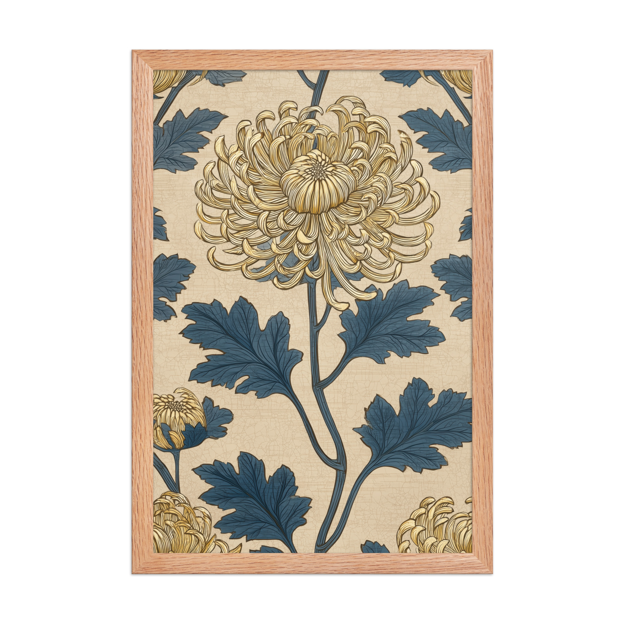 enhanced-matte-paper-framed-poster-in-red-oak-12x18-front-68f91ec4737f5.jpg Golden Chrysanthemum — Blue & Gold Botanical Wall Decor — Framed Poster - Image 12