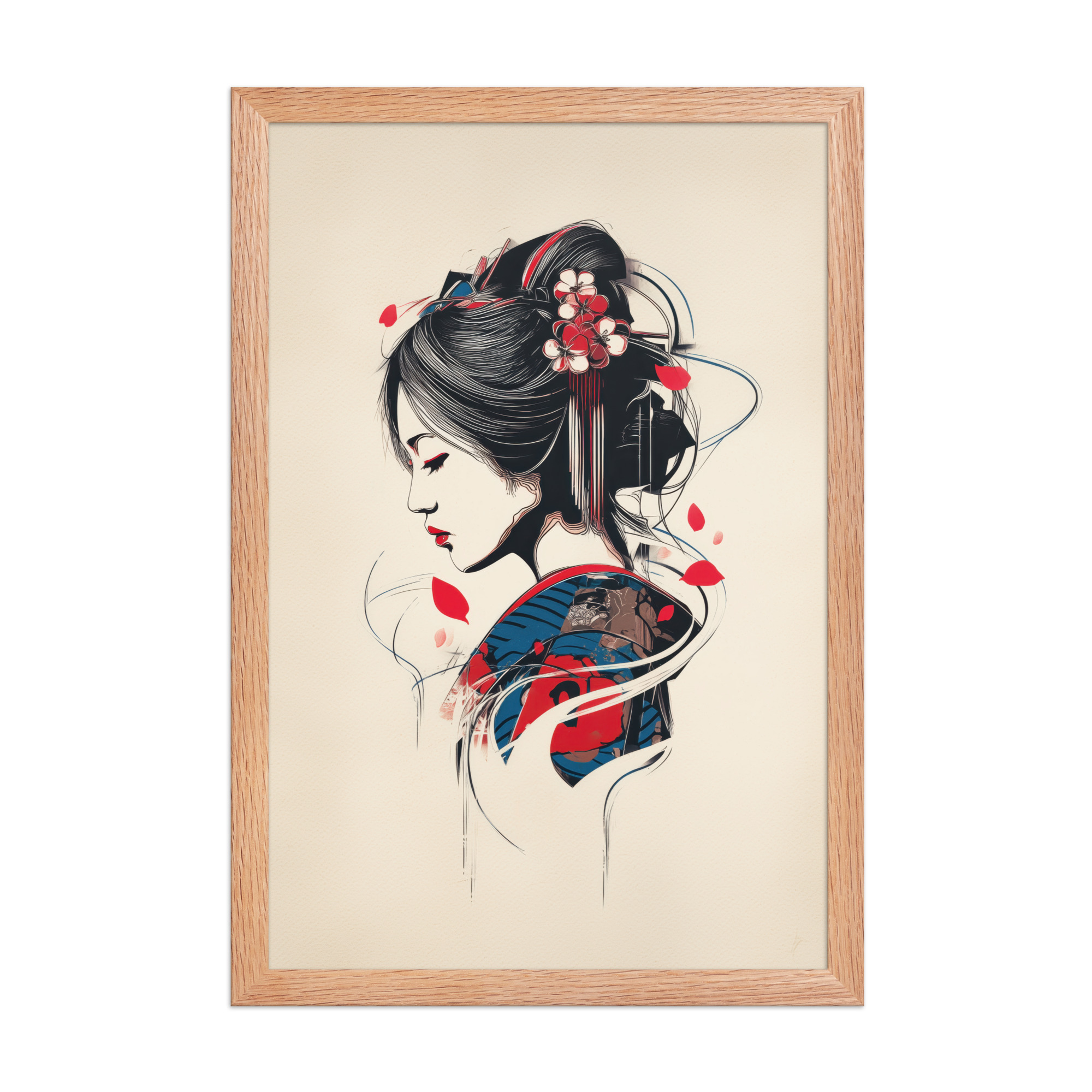 enhanced-matte-paper-framed-poster-in-red-oak-12x18-front-68f9cc114441e.jpg Petals of Silence — Ukiyo-e Inspired Geisha Illustration Wall Art — Framed Poster - Image 12