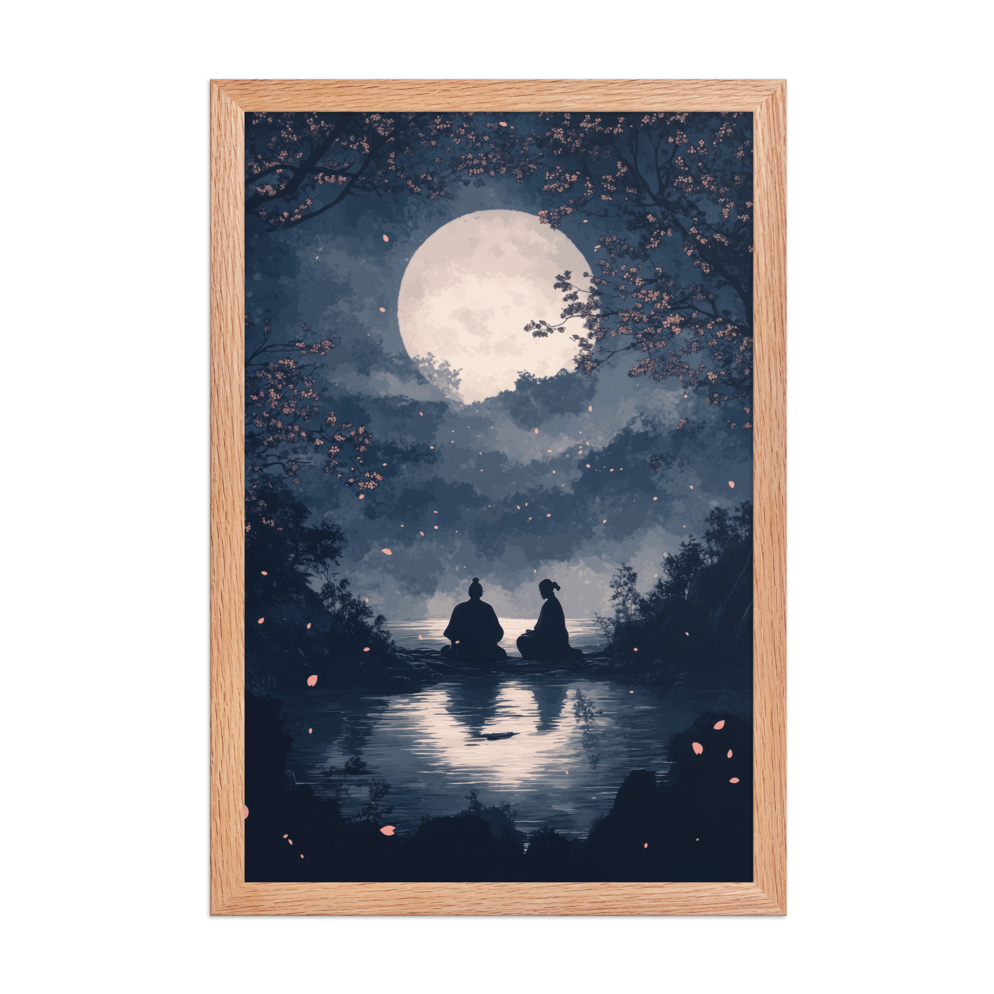 enhanced-matte-paper-framed-poster-in-red-oak-12x18-front-68f9ce45de3ae.jpg Midnight Reflections — Moonlit Lake Sakura Wall Art — Framed Poster - Image 10