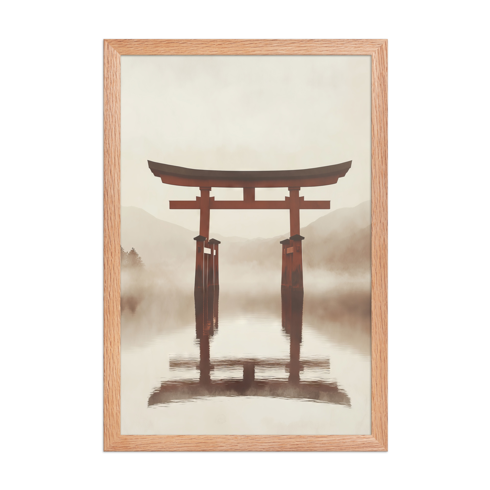 enhanced-matte-paper-framed-poster-in-red-oak-12x18-front-68f9cfe671388.jpg Torii Reflections — Minimal Misty Lake Wall Art — Framed Poster - Image 12