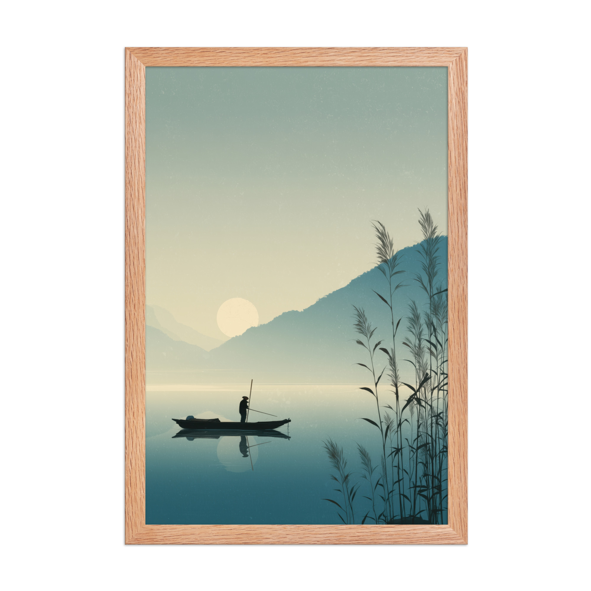 enhanced-matte-paper-framed-poster-in-red-oak-12x18-front-68f9d00576371.jpg Twilight Fisherman — Zen Lake Landscape Wall Art — Framed Poster - Image 6