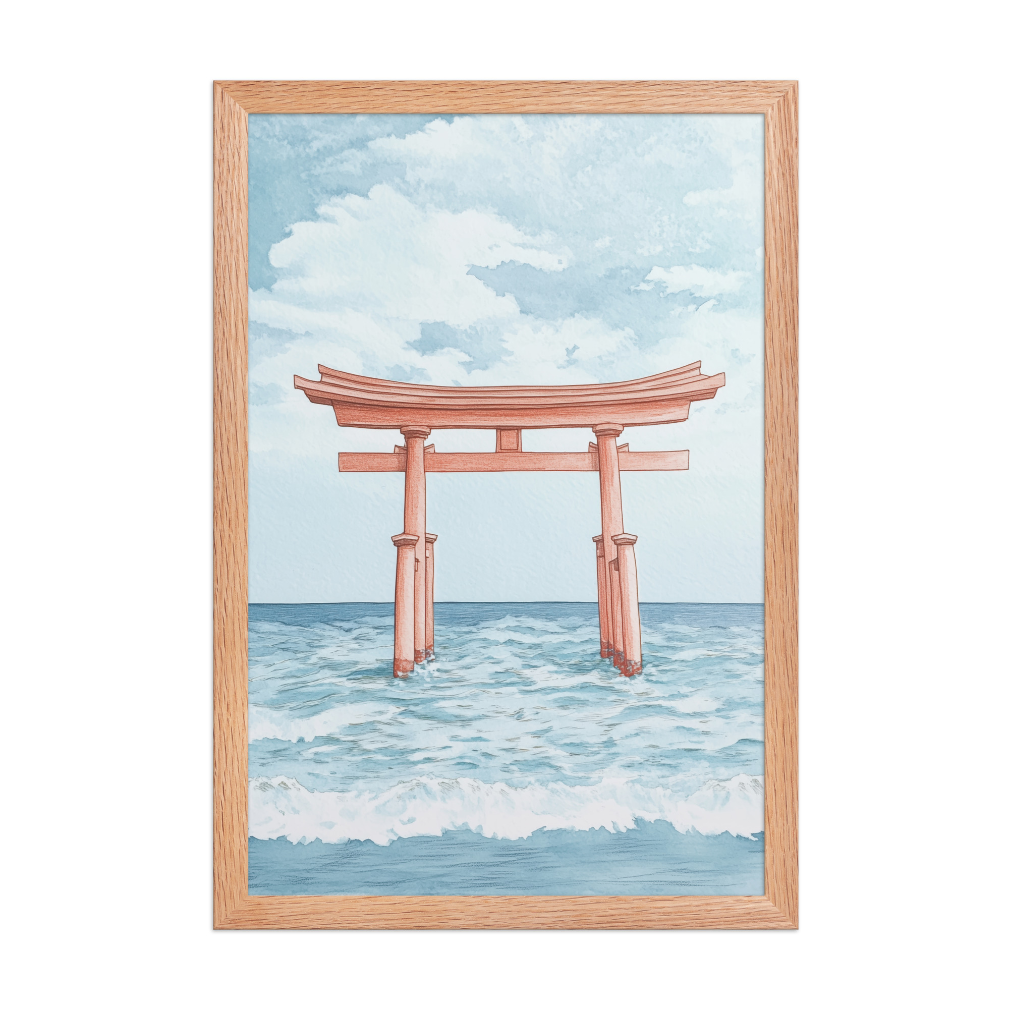 enhanced-matte-paper-framed-poster-in-red-oak-12x18-front-68f9d2fcced22.jpg Torii Gate Waves — Coastal Shinto Shrine Wall Decor — Framed Poster - Image 12