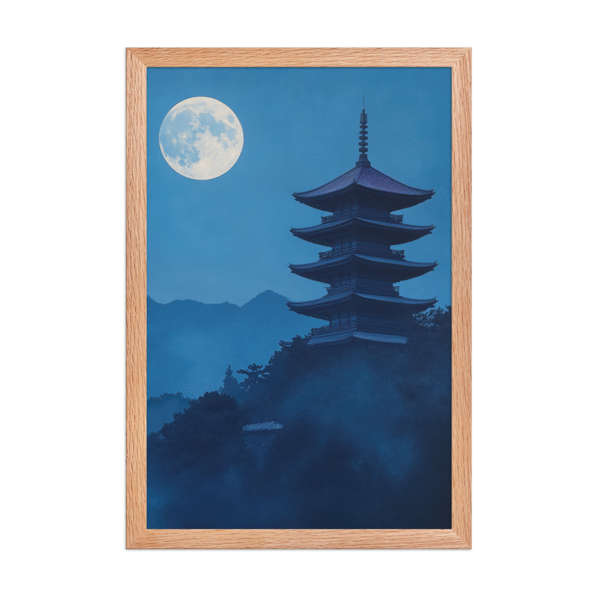 enhanced-matte-paper-framed-poster-in-red-oak-12x18-front-68f9d4a4cc29d.jpg Twilight Pagoda Stillness — Moonlit Temple Wall Decor — Framed Poster - Image 10