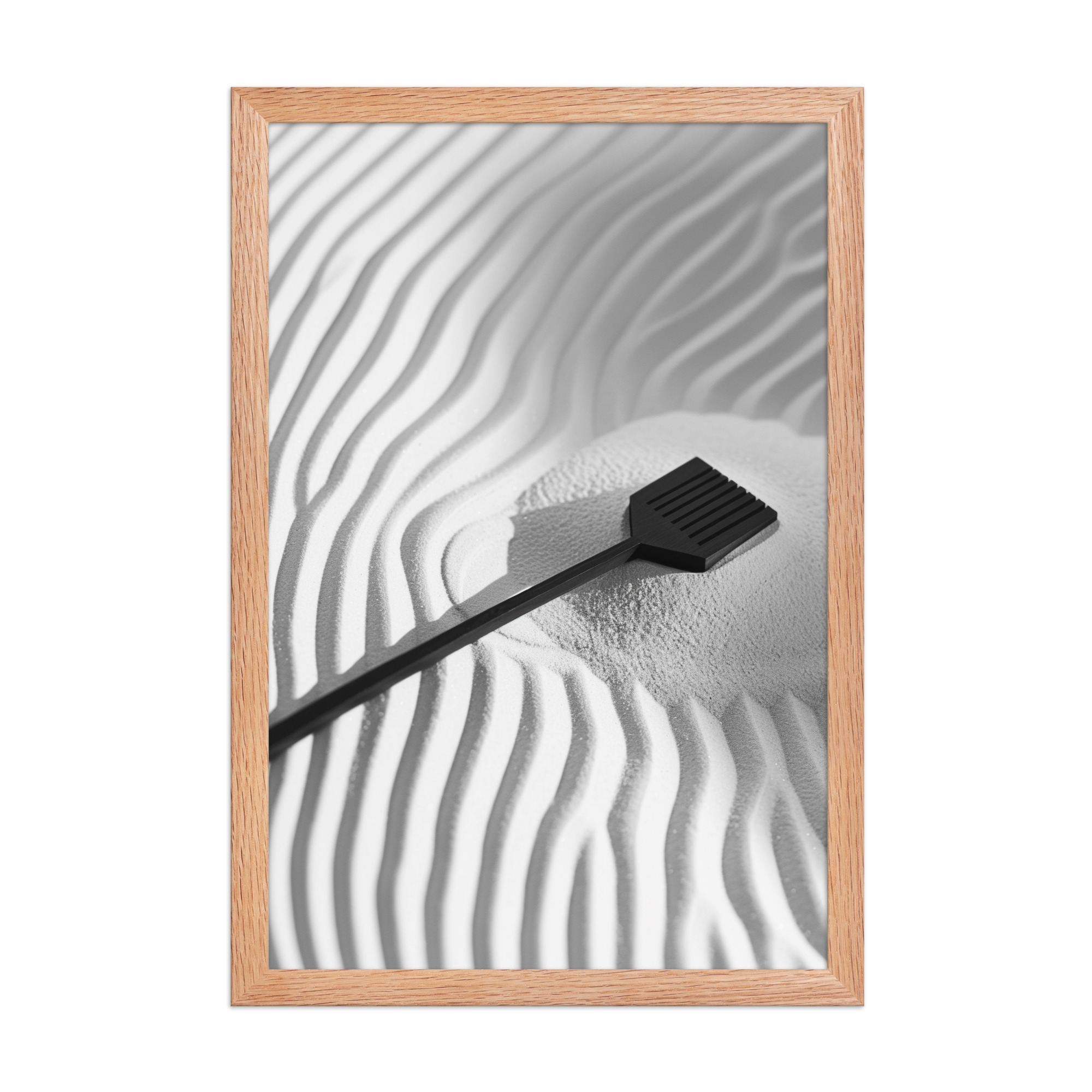 enhanced-matte-paper-framed-poster-in-red-oak-12x18-front-68f9e8d81fbc6.jpg Zen Sand Rake – Minimal Monochrome Ripples Wall Art – Framed Poster - Image 12