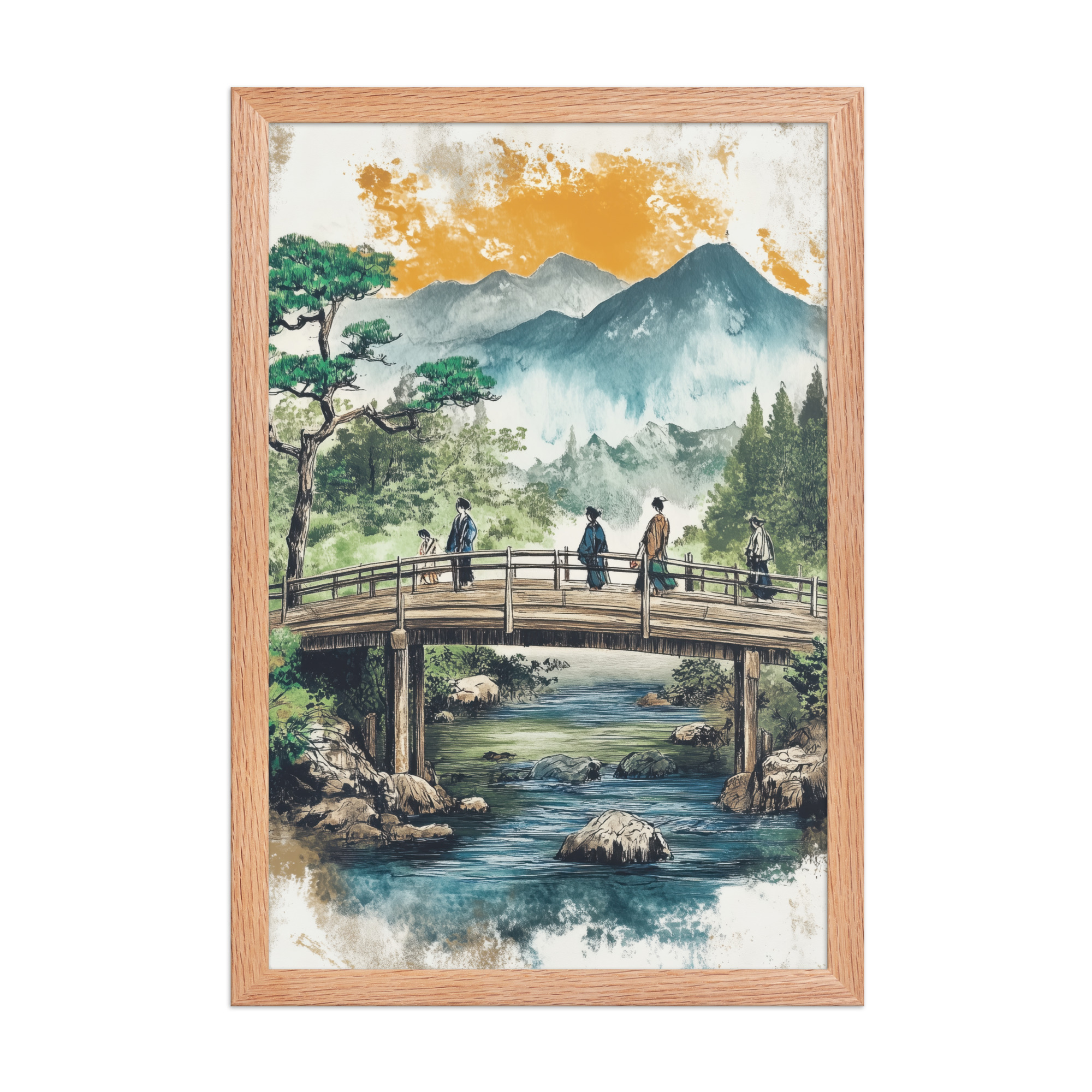 enhanced-matte-paper-framed-poster-in-red-oak-12x18-front-68f9f20379a2b.jpg Bridge to the Highlands – Ukiyo-e Mountain Bridge Wall Art – Framed Poster - Image 10