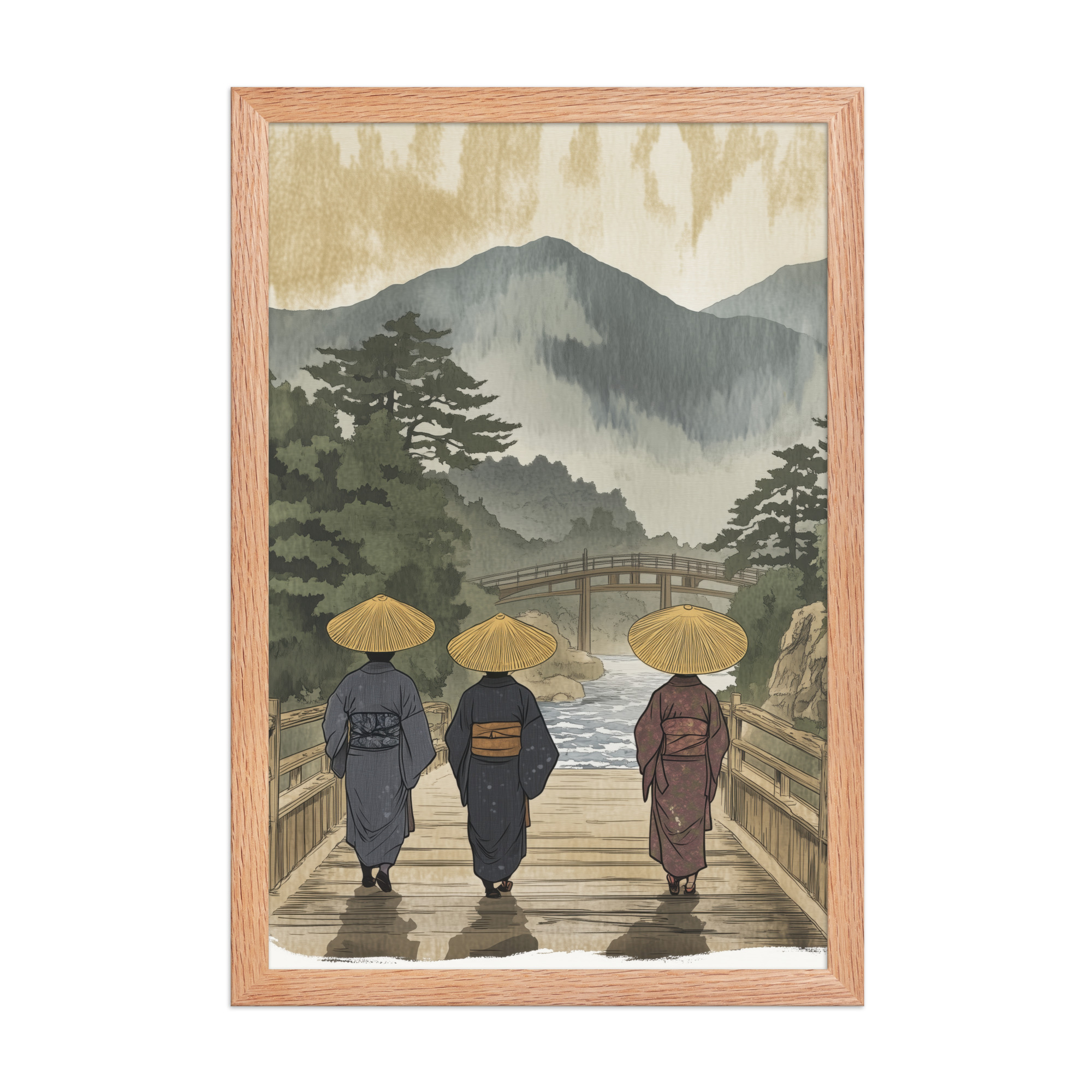 enhanced-matte-paper-framed-poster-in-red-oak-12x18-front-68f9f30d7e8ae.jpg Morning Walk to the Temple – Ukiyo-e Wall Art Print – Framed Poster - Image 12