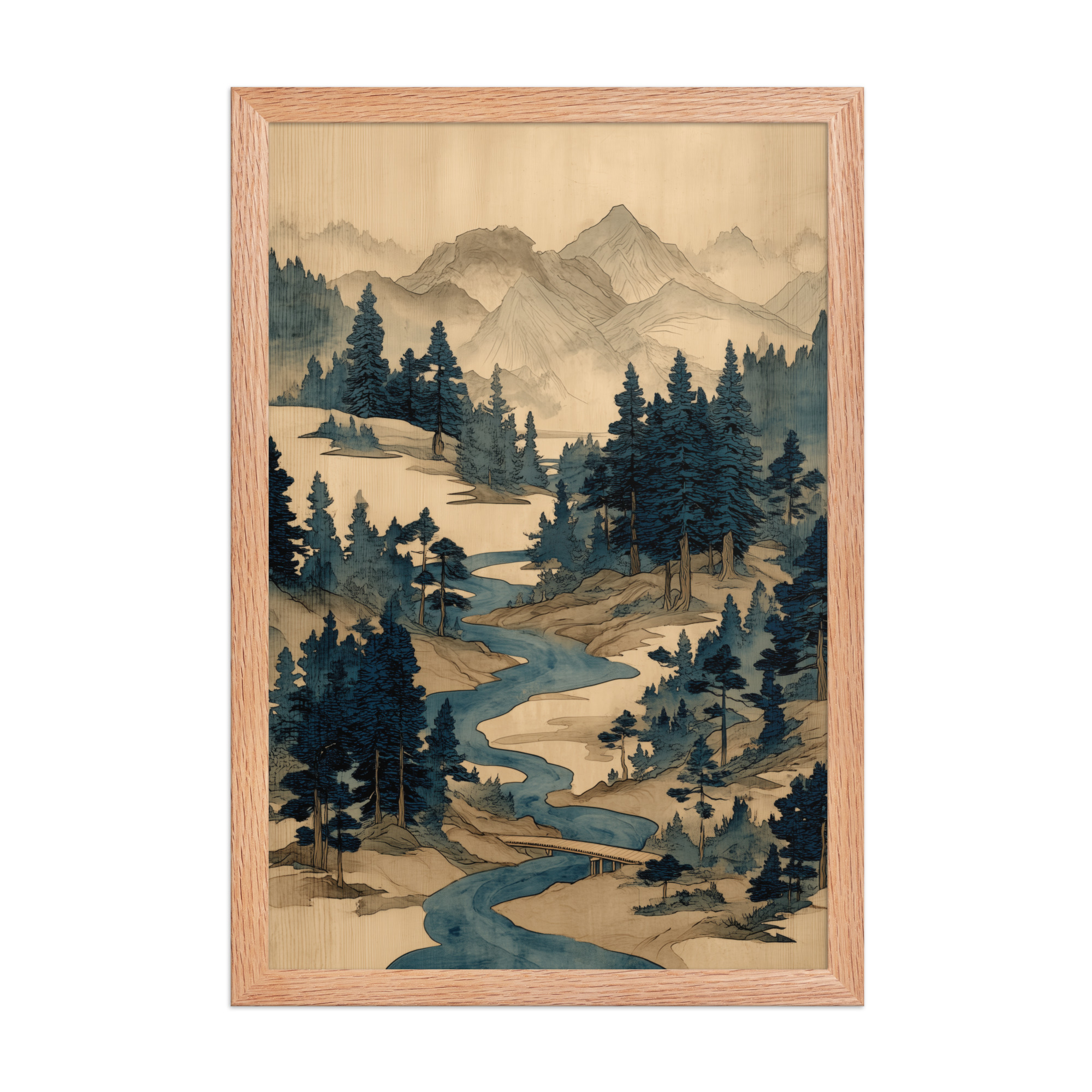 enhanced-matte-paper-framed-poster-in-red-oak-12x18-front-68f9f793e0b4e.jpg Winding River Pines – Ukiyo-e Mountain Stream Landscape Wall Art – Framed Poster - Image 12