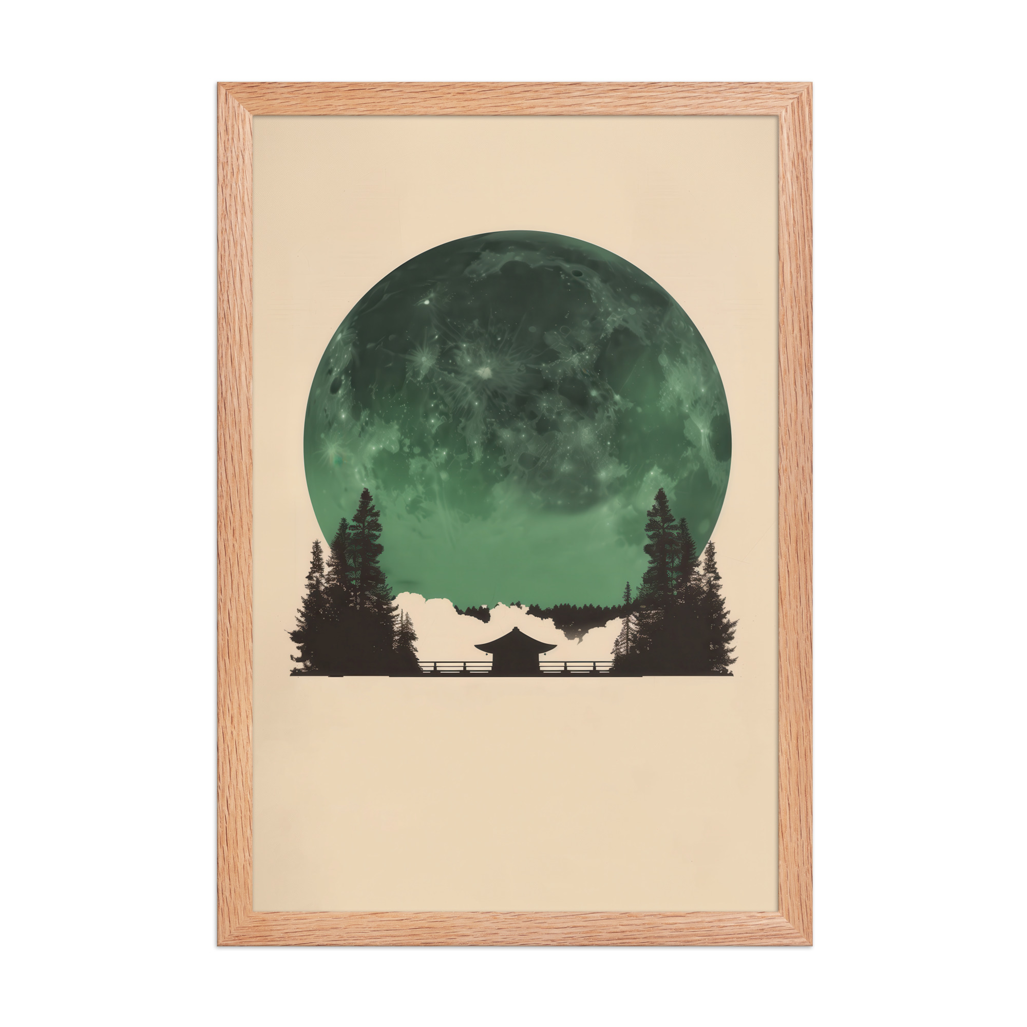 enhanced-matte-paper-framed-poster-in-red-oak-12x18-front-68f9ff10e46ba.jpg Emerald Moon Temple — Japandi Silhouette Wall Art — Framed Poster - Image 12