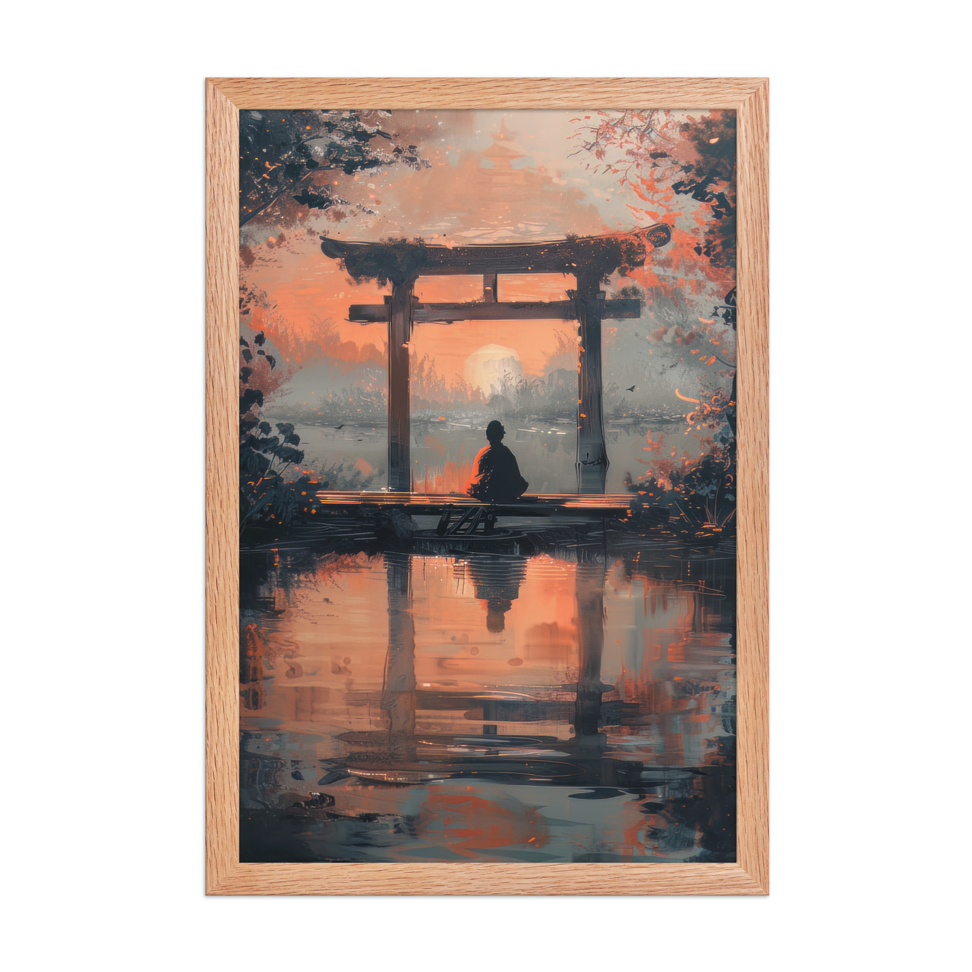 enhanced-matte-paper-framed-poster-in-red-oak-12x18-front-68fa17ba830d8.jpg Torii Reflections at Dusk – Evening Glow and Still Waters Wall Decor – Framed Poster - Image 12