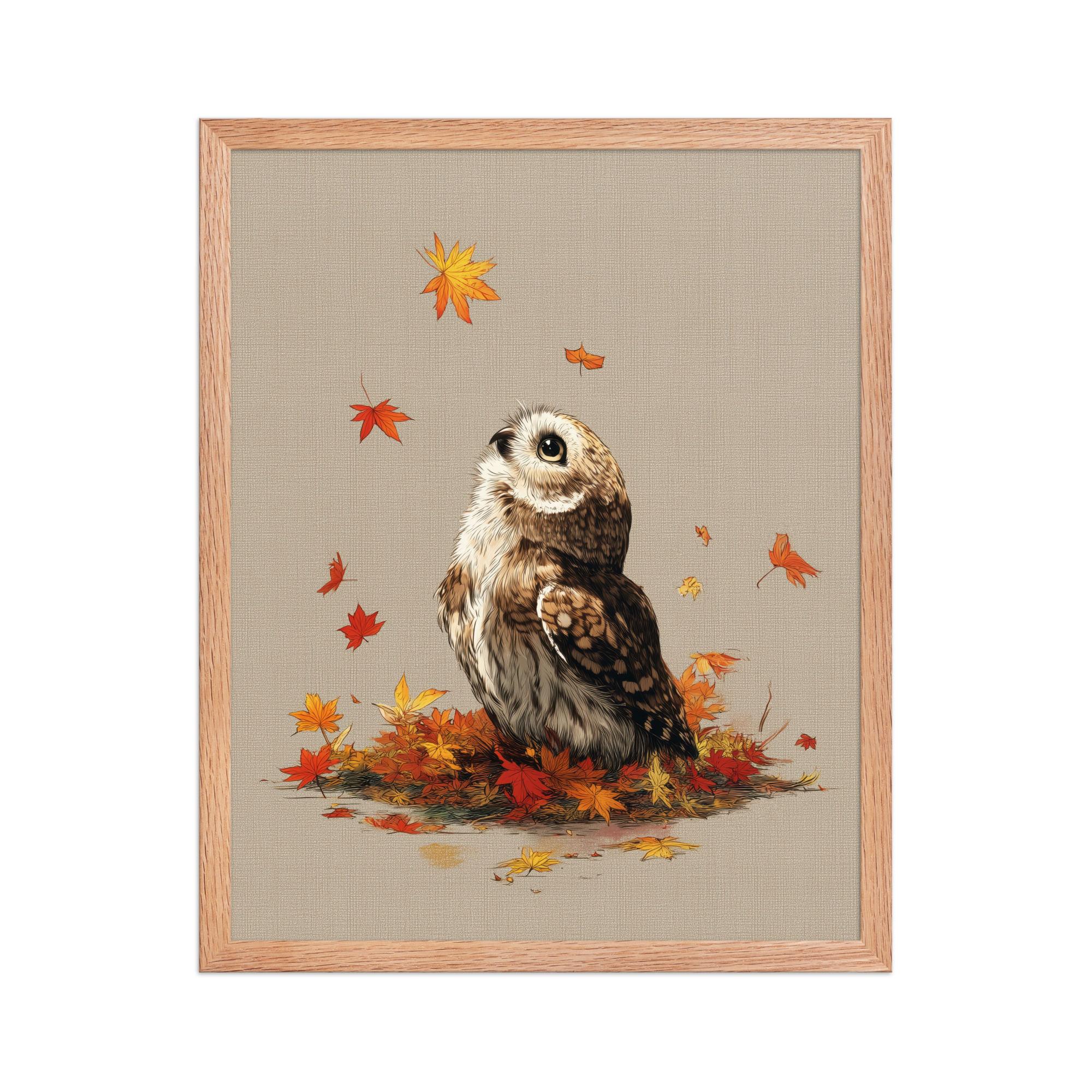 enhanced-matte-paper-framed-poster-in-red-oak-16x20-front-68f89a1ad86c7.jpg Autumn Gaze Owl — Owl Illustration with Falling Leaves Wall Art — Framed Poster - Image 9