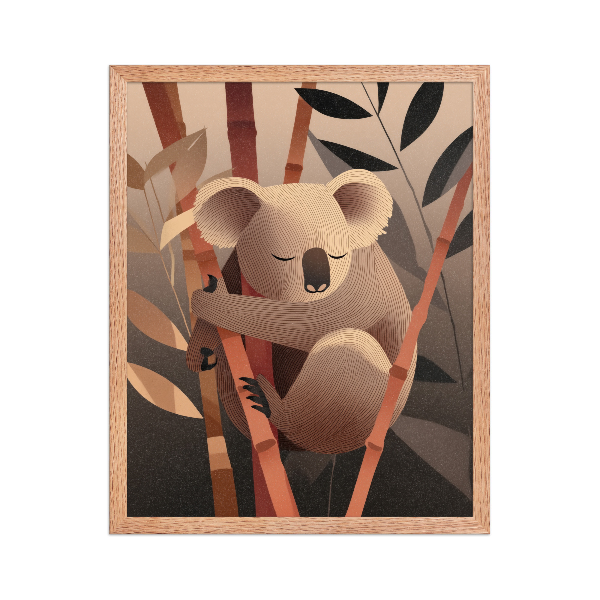 enhanced-matte-paper-framed-poster-in-red-oak-16x20-front-68f8be9646153.jpg Koala Dreams in Bamboo — Minimal Sleeping Koala in Warm Tones Wall Decor — Framed Poster - Image 13
