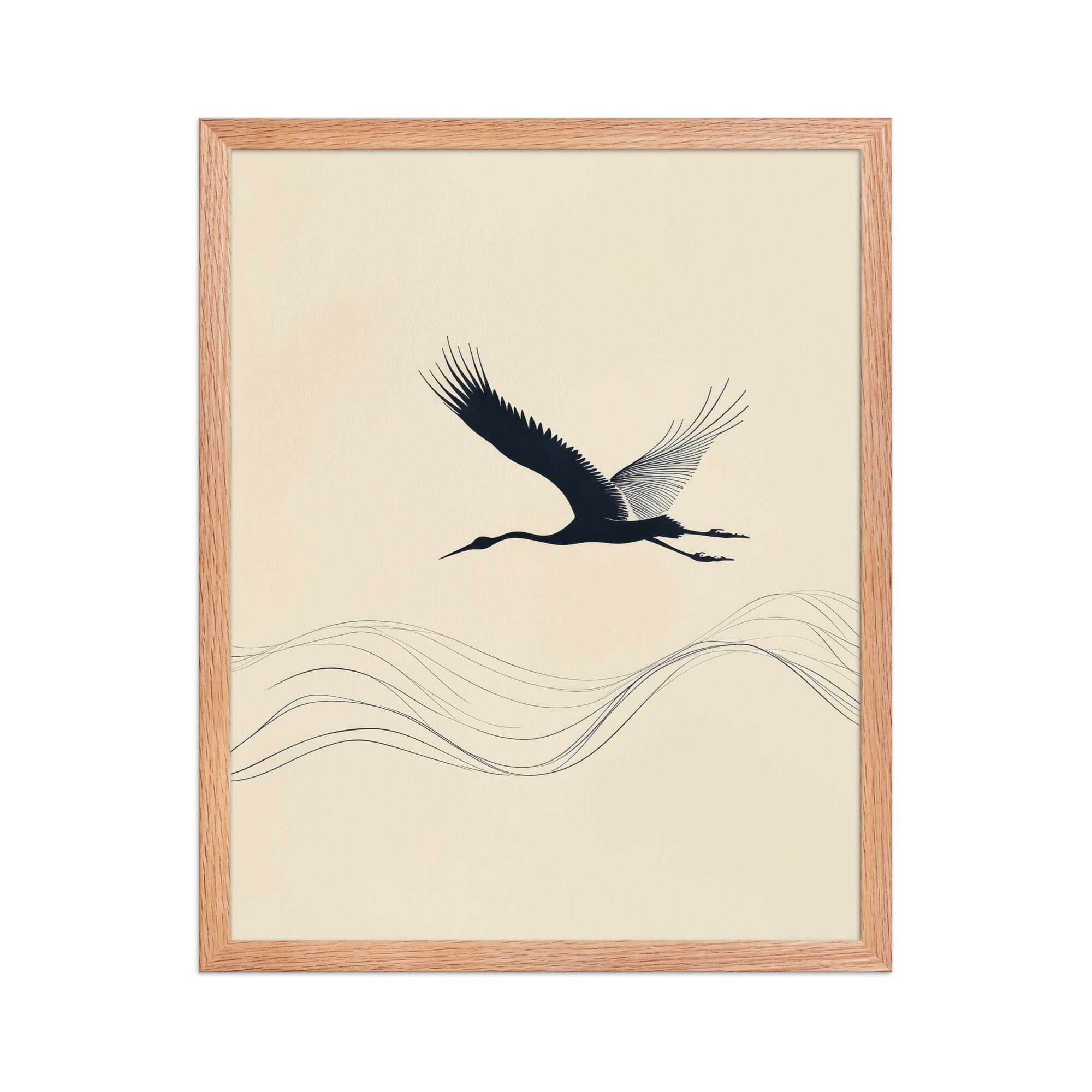 enhanced-matte-paper-framed-poster-in-red-oak-16x20-front-68f8ffc050852.jpg Graceful Ascent — Minimal Crane Silhouette with Flowing Lines Wall Decor — Framed Poster - Image 13