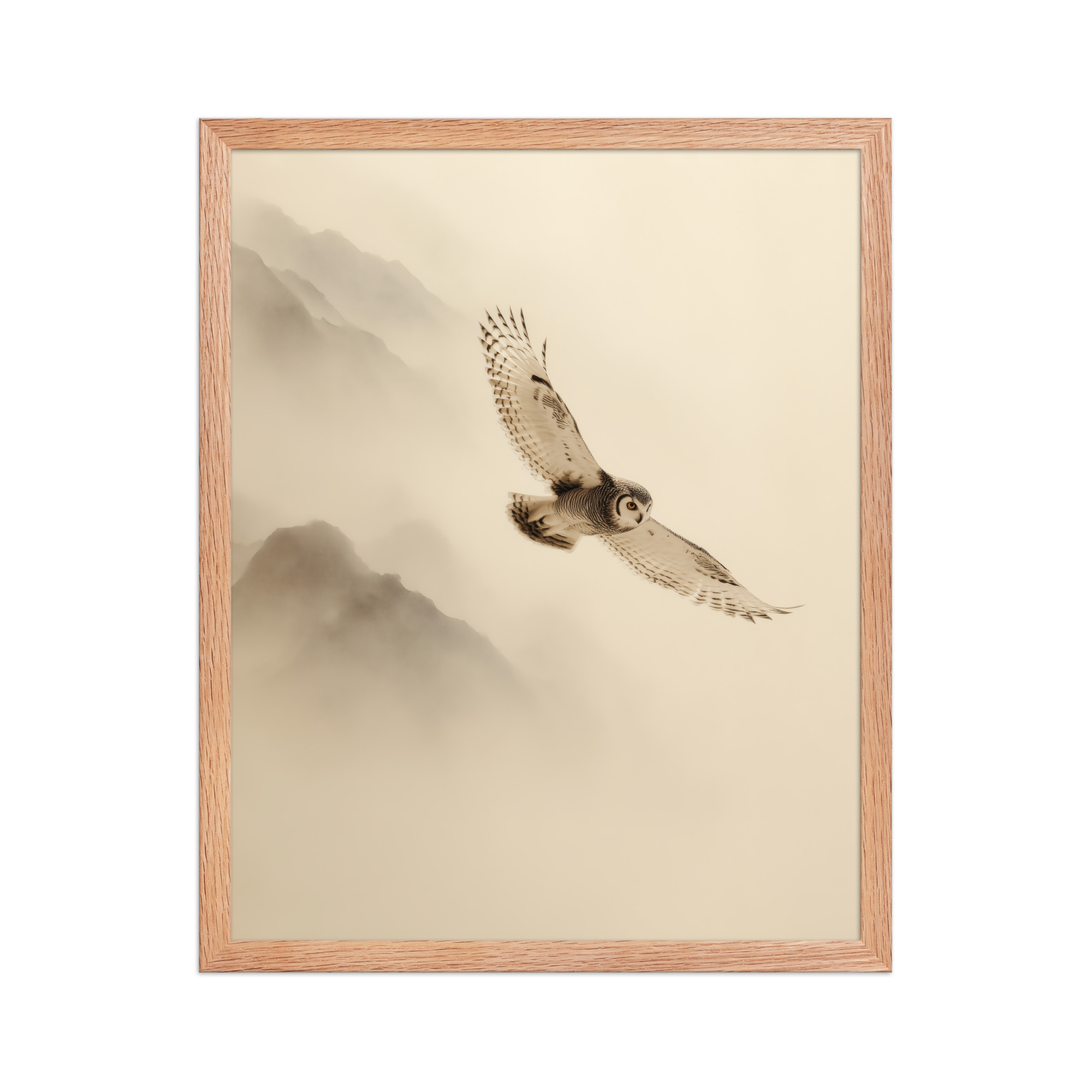 enhanced-matte-paper-framed-poster-in-red-oak-16x20-front-68f904c80dd9a.jpg Flight Through Mist — Owl in Motion Wildlife Wall Art — Framed Poster - Image 11