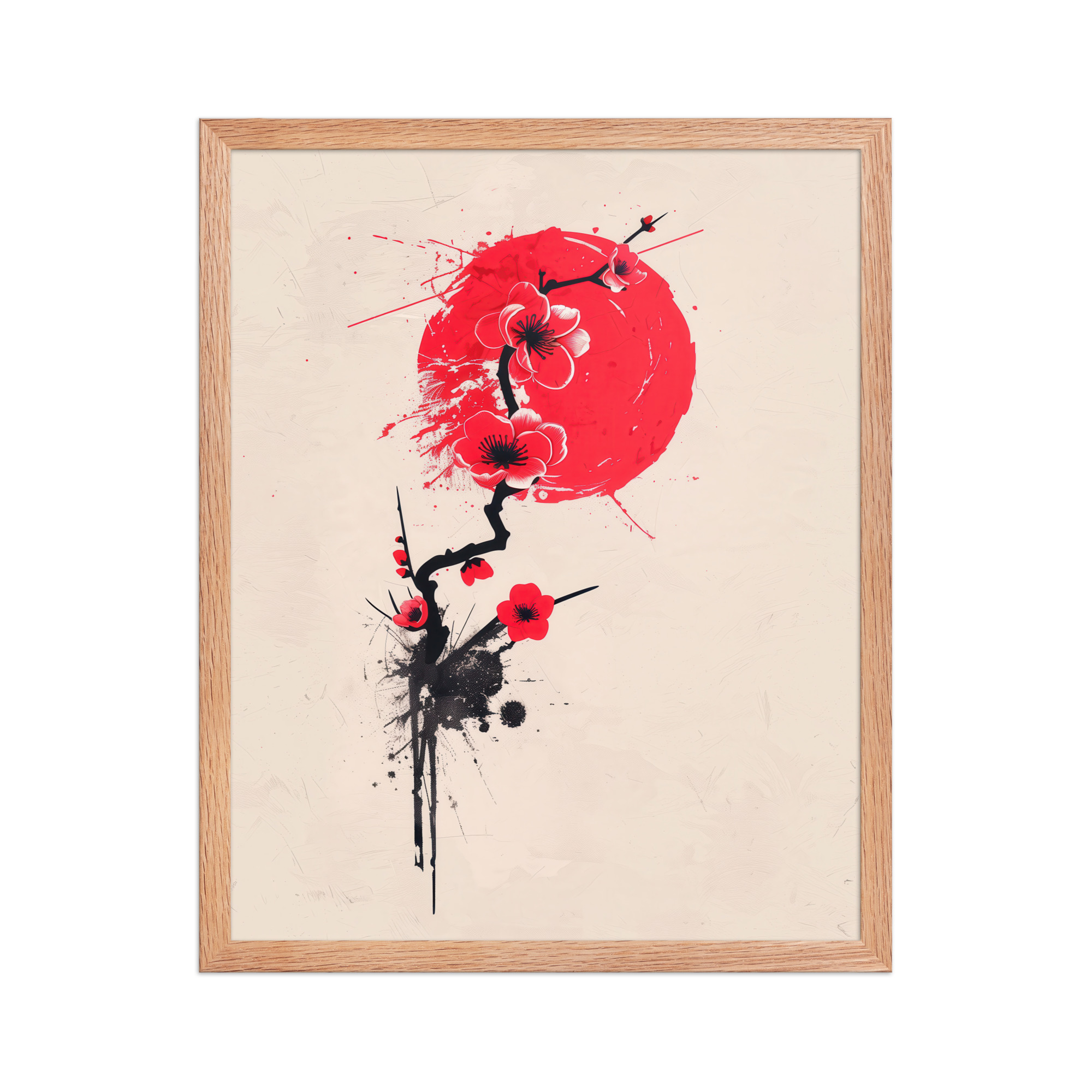 enhanced-matte-paper-framed-poster-in-red-oak-16x20-front-68f91b7047d71.jpg Crimson Blossoms — Calligraphy Cherry Branch Japandi Wall Art — Framed Poster - Image 13
