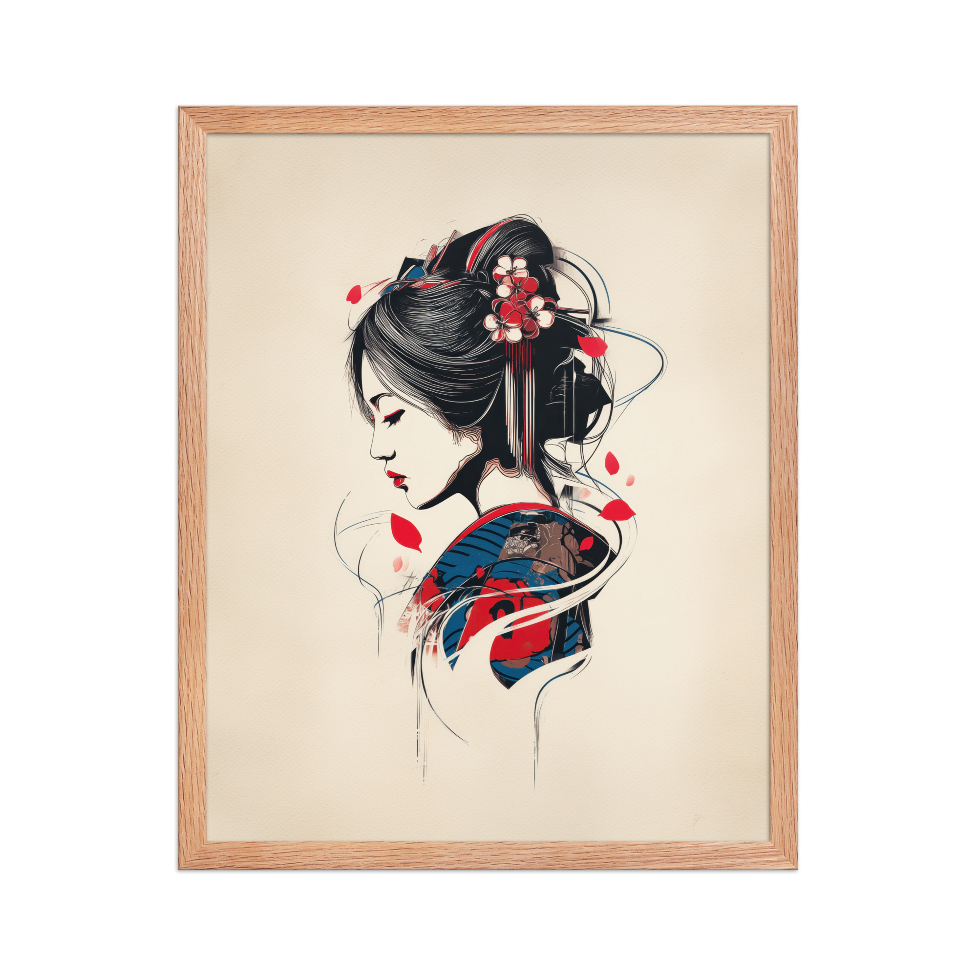 enhanced-matte-paper-framed-poster-in-red-oak-16x20-front-68f9cc11444b3.jpg Petals of Silence — Ukiyo-e Inspired Geisha Illustration Wall Art — Framed Poster - Image 13