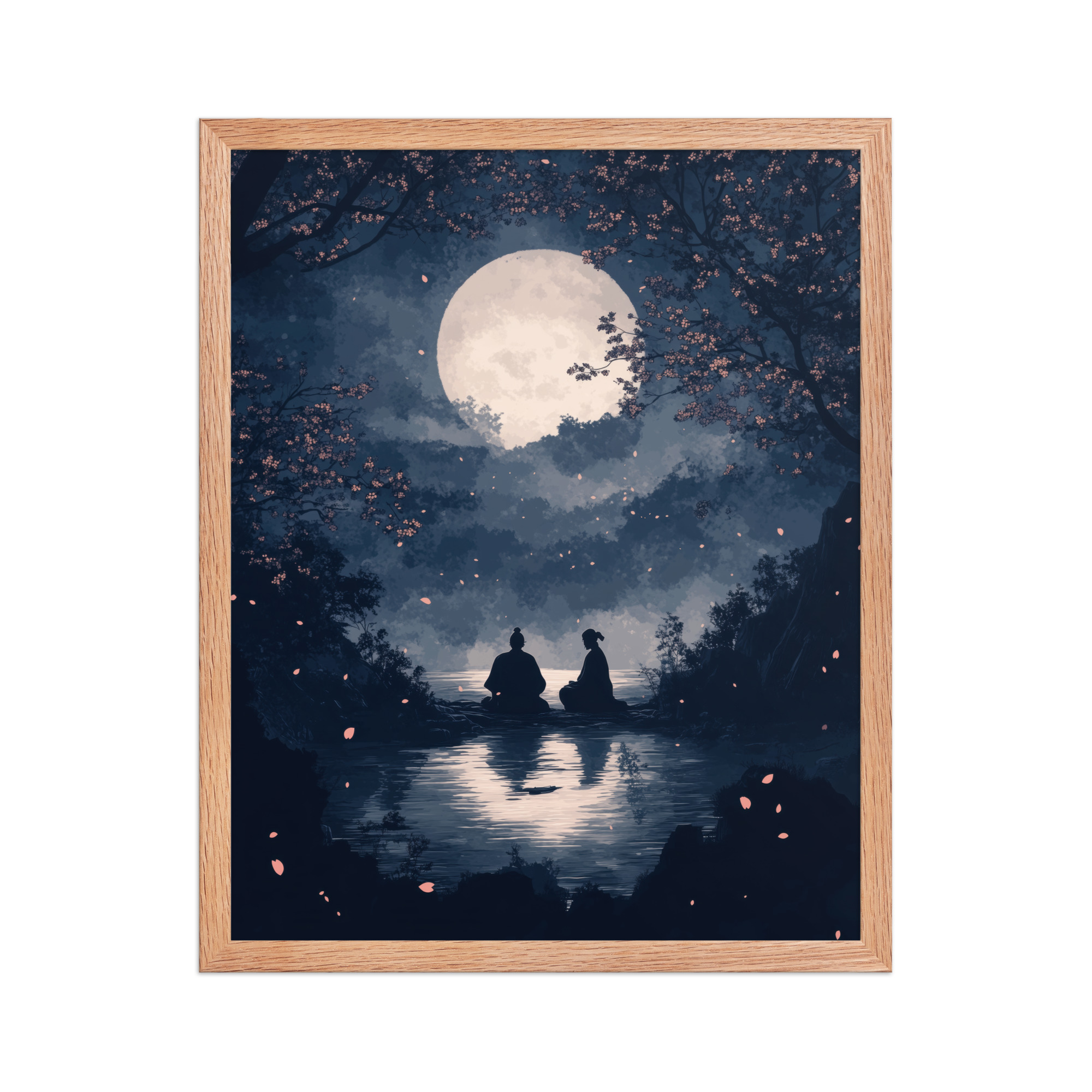 enhanced-matte-paper-framed-poster-in-red-oak-16x20-front-68f9ce45de432.jpg Midnight Reflections — Moonlit Lake Sakura Wall Art — Framed Poster - Image 11