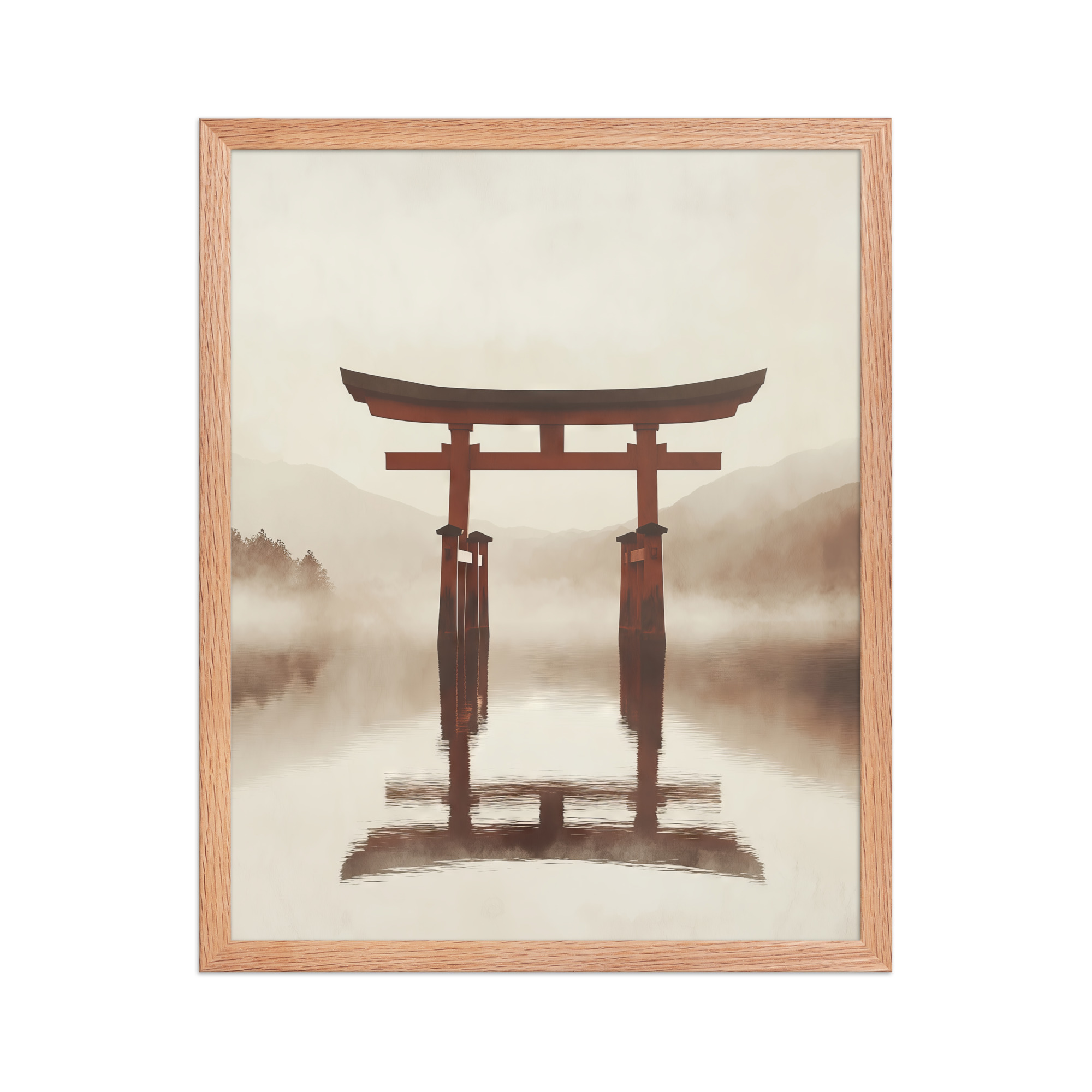 enhanced-matte-paper-framed-poster-in-red-oak-16x20-front-68f9cfe671416.jpg Torii Reflections — Minimal Misty Lake Wall Art — Framed Poster - Image 13