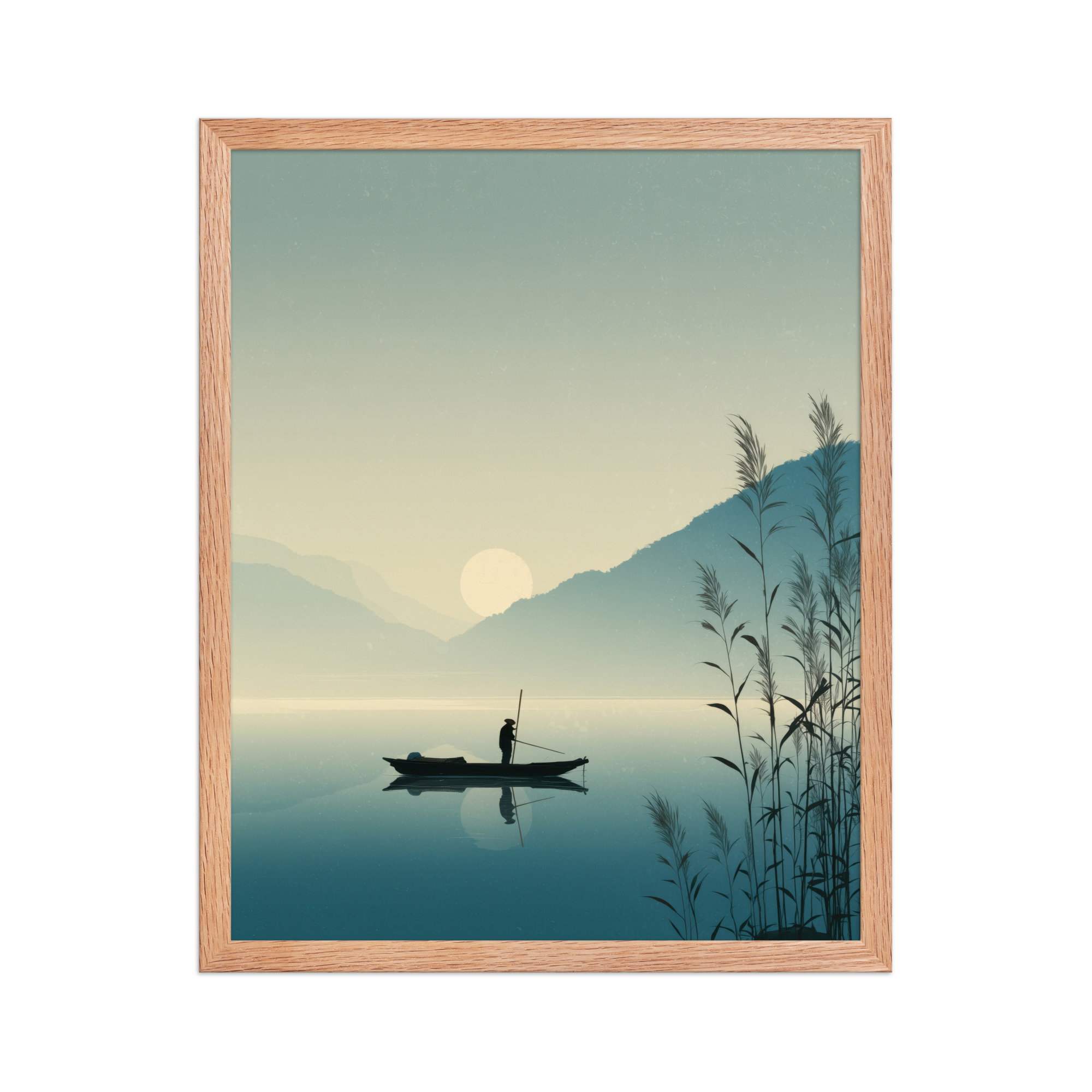 enhanced-matte-paper-framed-poster-in-red-oak-16x20-front-68f9d005763fb.jpg Twilight Fisherman — Zen Lake Landscape Wall Art — Framed Poster - Image 7