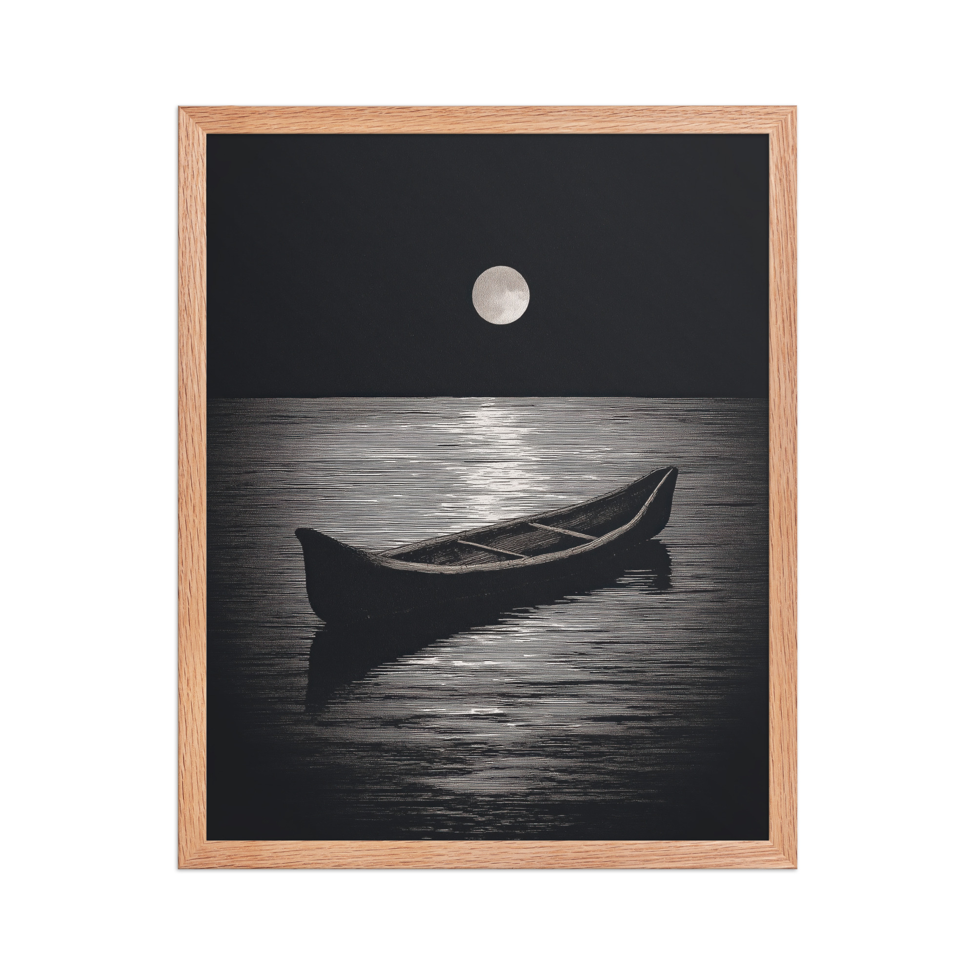 enhanced-matte-paper-framed-poster-in-red-oak-16x20-front-68f9d0a4e5b25.jpg Moonlit Canoe II — Minimal Silver Moon Night Wall Art — Framed Poster - Image 13