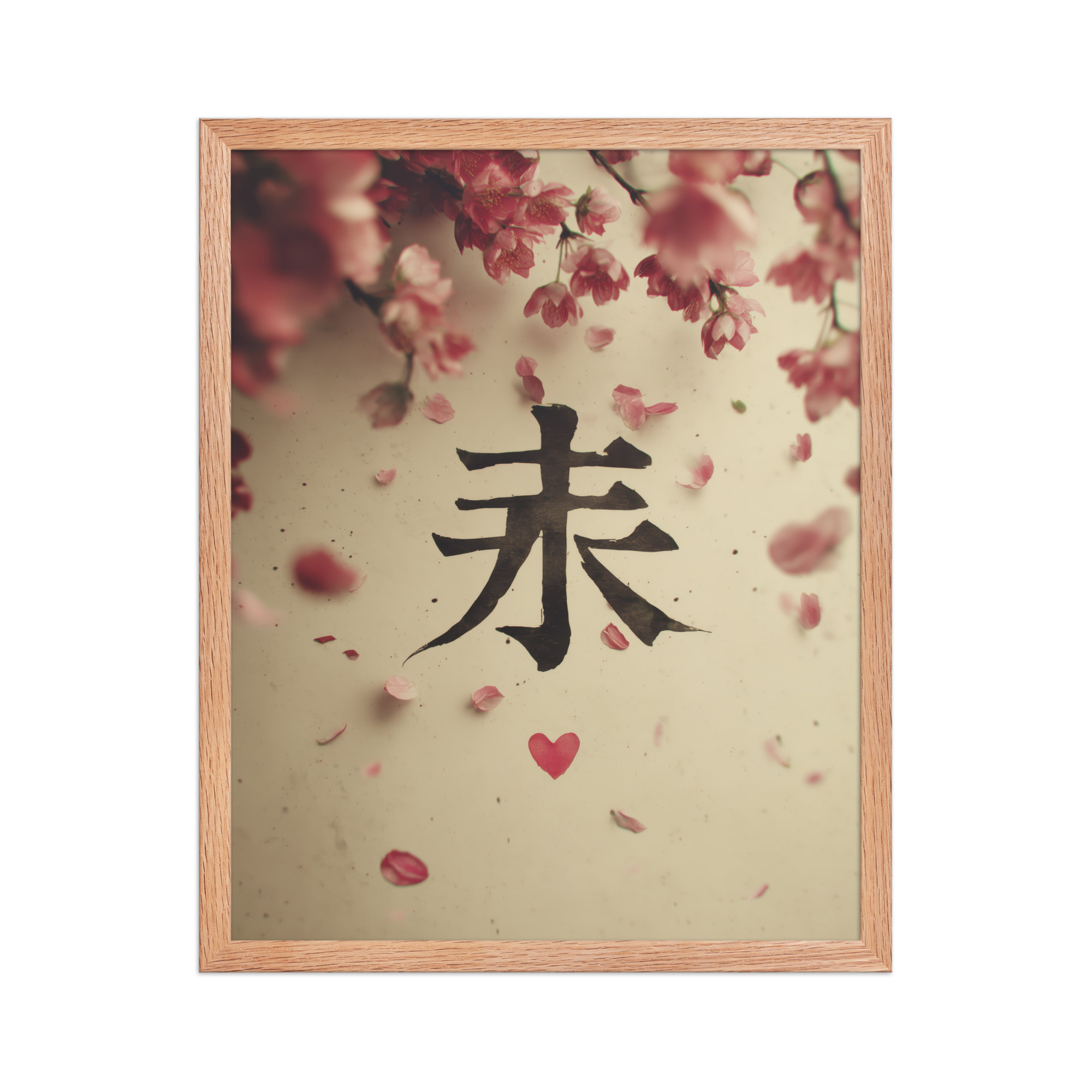 enhanced-matte-paper-framed-poster-in-red-oak-16x20-front-68f9d29a65362.jpg Sakura Love — Cherry Blossom, Japanese Calligraphy Wall Decor — Framed Poster - Image 13