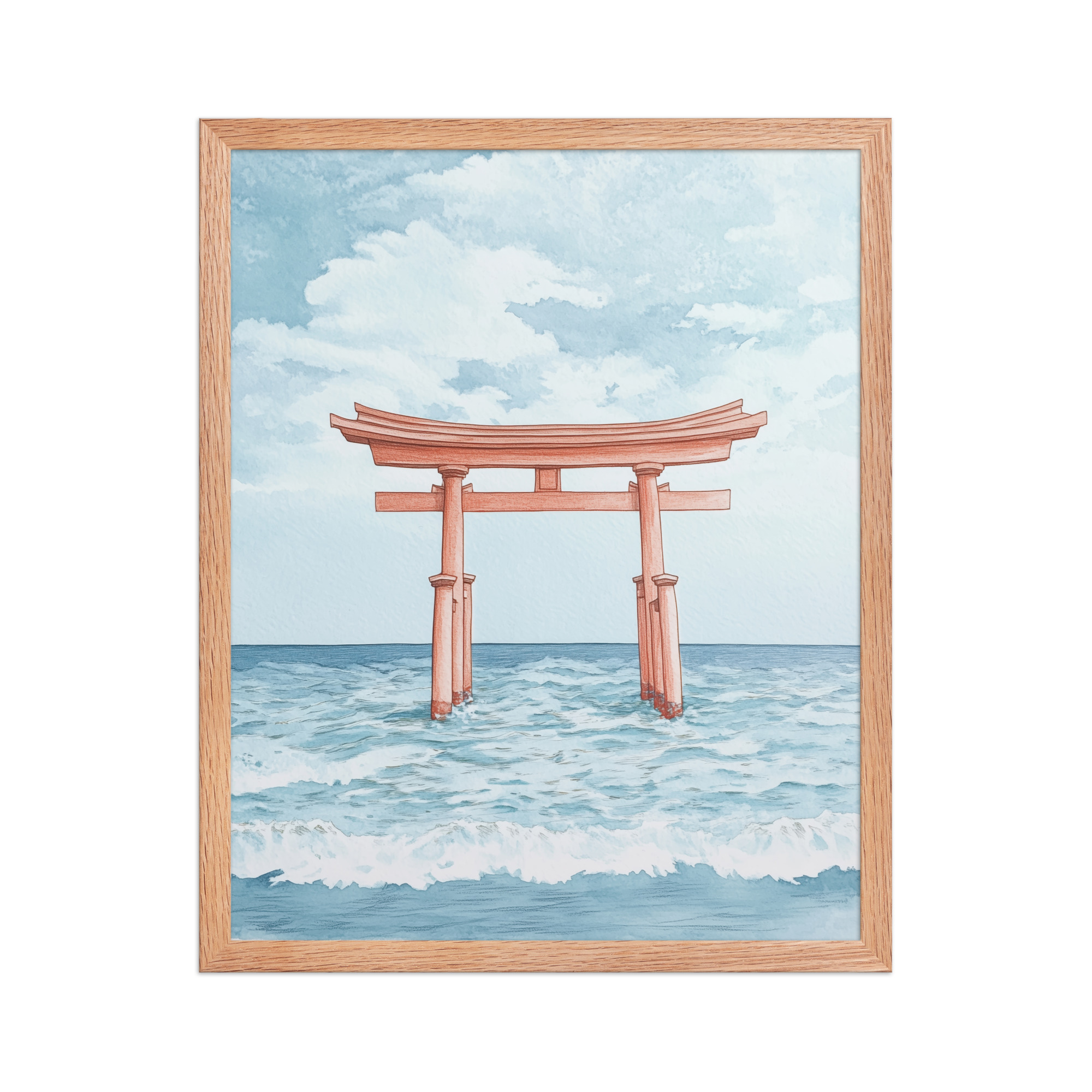 enhanced-matte-paper-framed-poster-in-red-oak-16x20-front-68f9d2fccedae.jpg Torii Gate Waves — Coastal Shinto Shrine Wall Decor — Framed Poster - Image 13