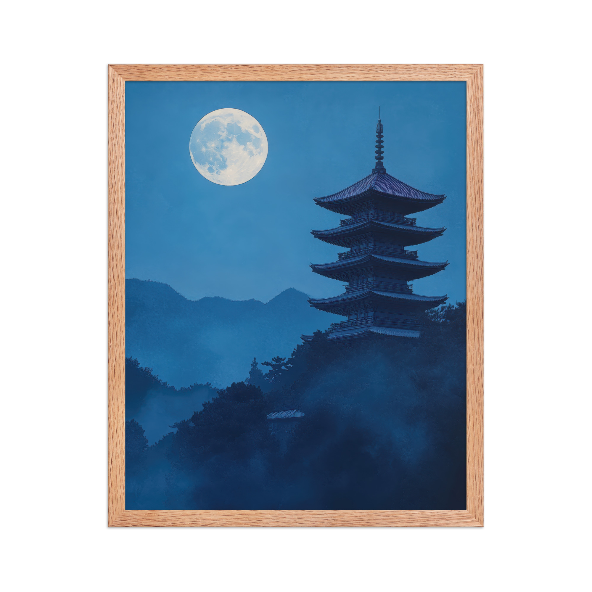 enhanced-matte-paper-framed-poster-in-red-oak-16x20-front-68f9d4a4cc39e.jpg Twilight Pagoda Stillness — Moonlit Temple Wall Decor — Framed Poster - Image 11