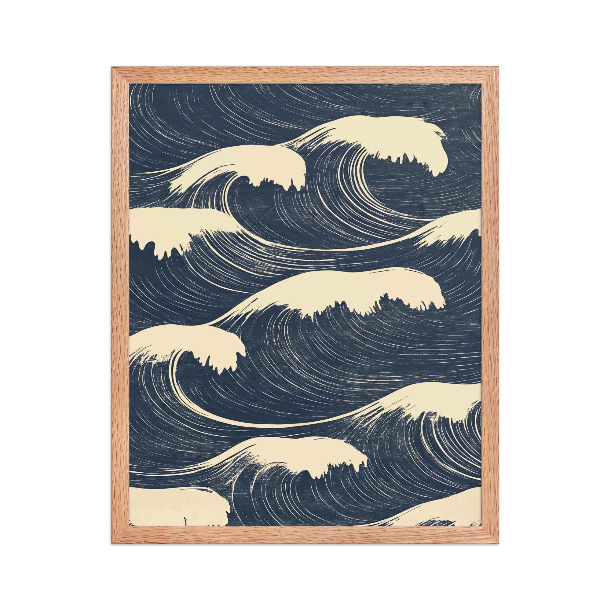enhanced-matte-paper-framed-poster-in-red-oak-16x20-front-68f9f16a708e8.jpg Edo Waves – Bold Indigo Ukiyo-e Ocean Pattern Wall Art – Framed Poster - Image 11