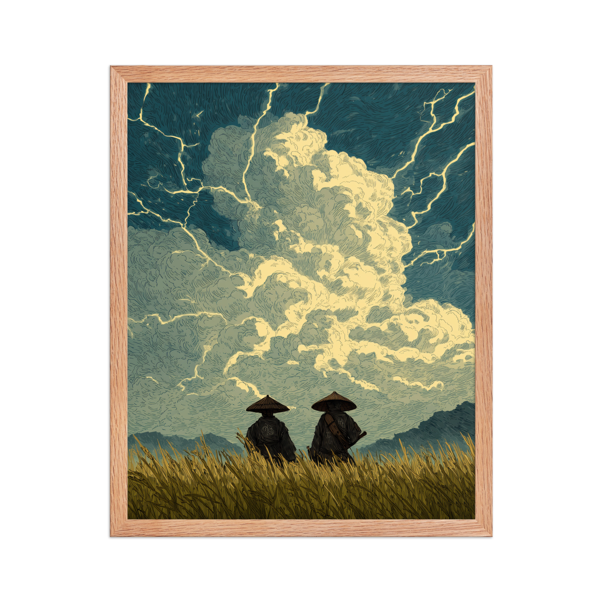 enhanced-matte-paper-framed-poster-in-red-oak-16x20-front-68f9f1a39cfe3.jpg Before the Storm – Ukiyo-e Samurai Watchers Landscape Wall Art – Framed Poster - Image 11