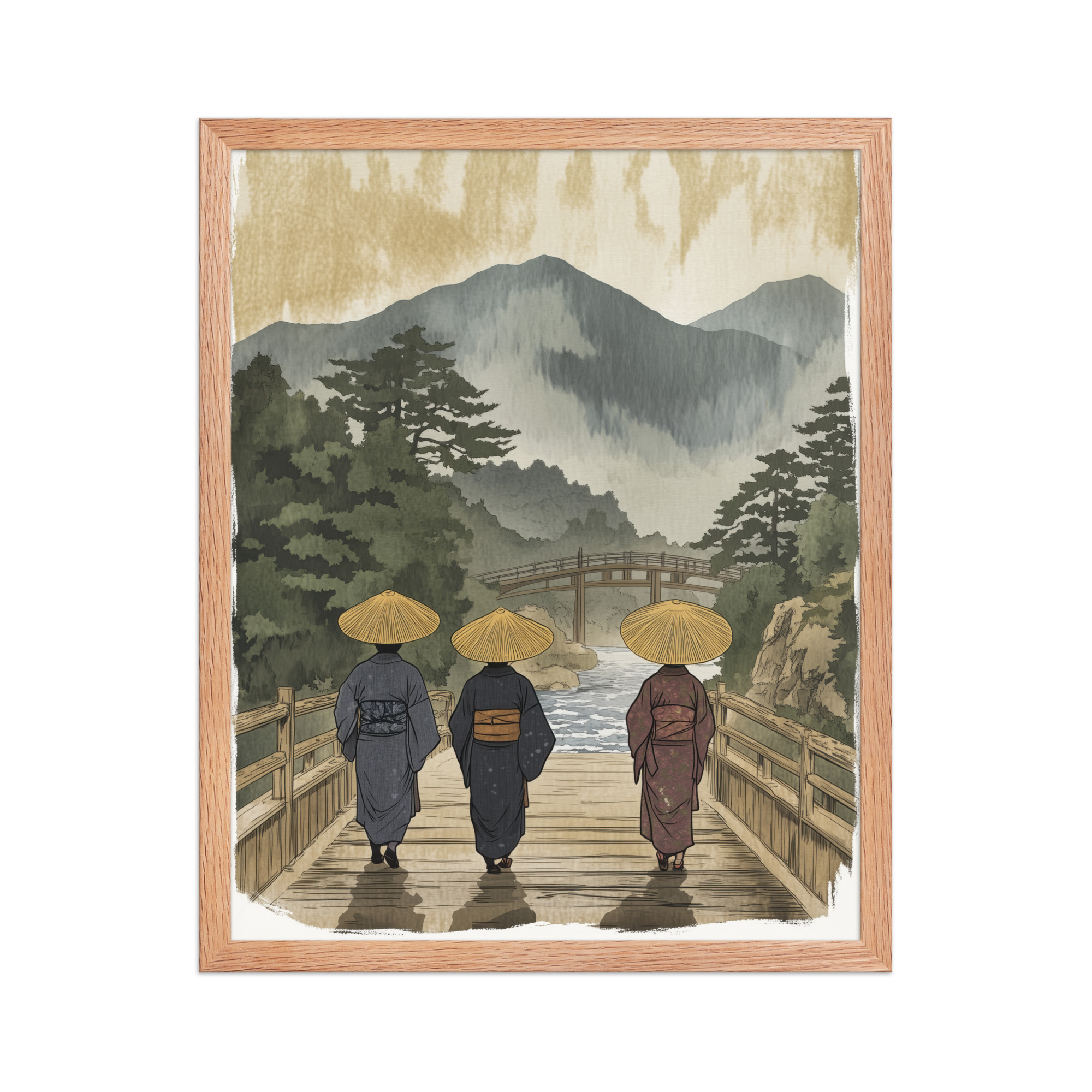 enhanced-matte-paper-framed-poster-in-red-oak-16x20-front-68f9f30d7e93b.jpg Morning Walk to the Temple – Ukiyo-e Wall Art Print – Framed Poster - Image 13