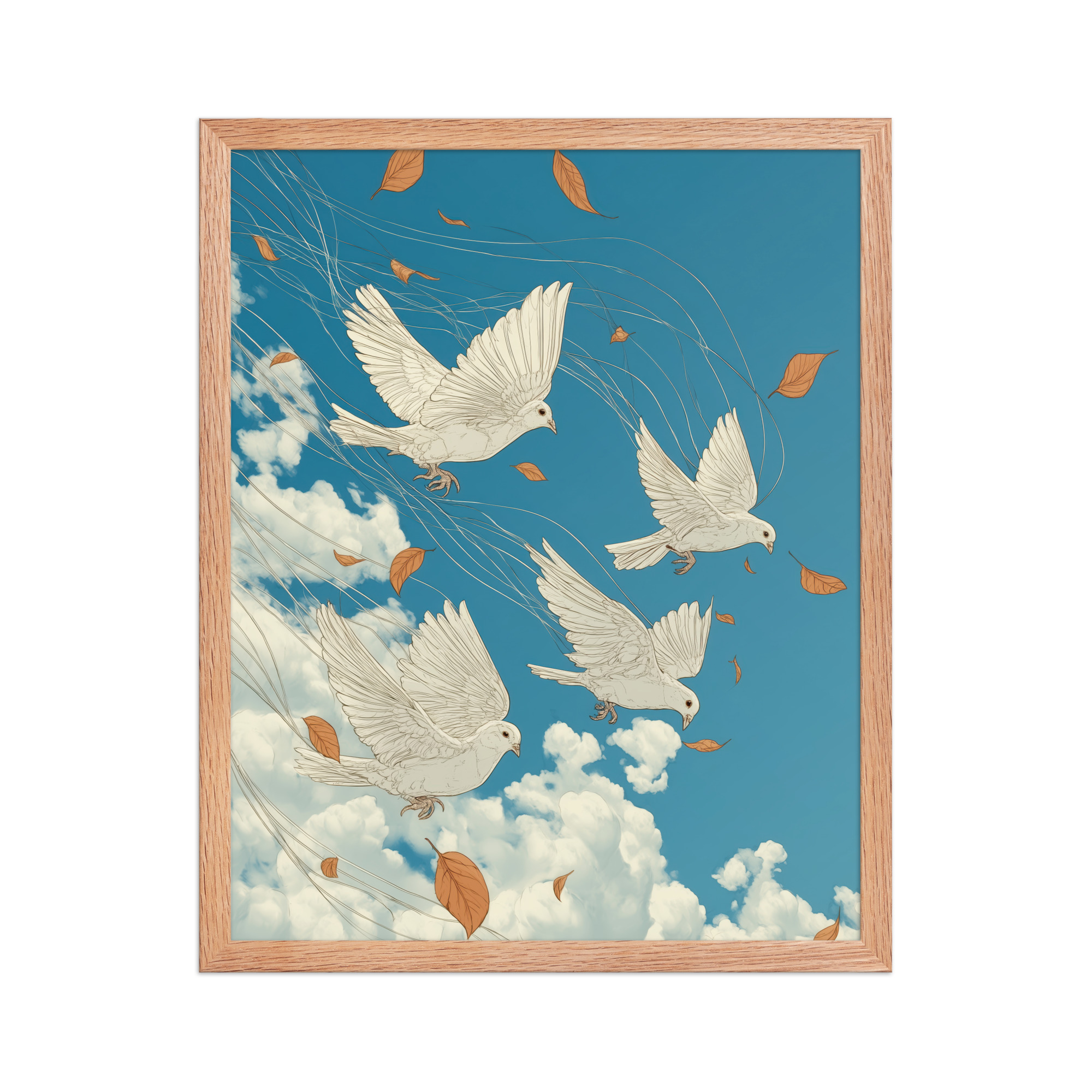 enhanced-matte-paper-framed-poster-in-red-oak-16x20-front-68f9f7504ea8a.jpg White Doves in Wind (Hokusai) – Autumn Leaves in Flight Ukiyo-e Wall Decor – Framed Poster - Image 9