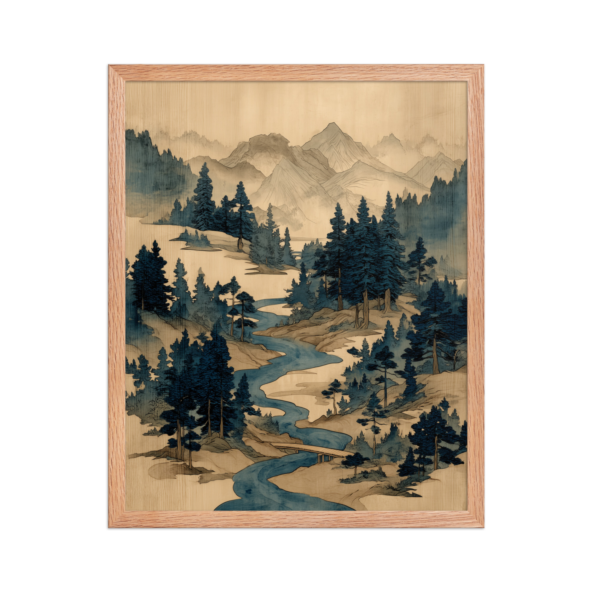 enhanced-matte-paper-framed-poster-in-red-oak-16x20-front-68f9f793e0bda.jpg Winding River Pines – Ukiyo-e Mountain Stream Landscape Wall Art – Framed Poster - Image 13