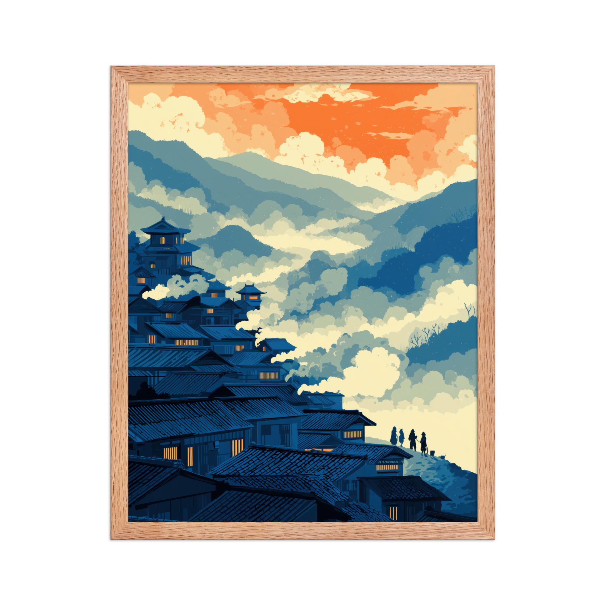 enhanced-matte-paper-framed-poster-in-red-oak-16x20-front-68f9f80710f05.jpg Twilight Over Hillside Village – Ukiyo-e Wall Art Print – Framed Poster - Image 11