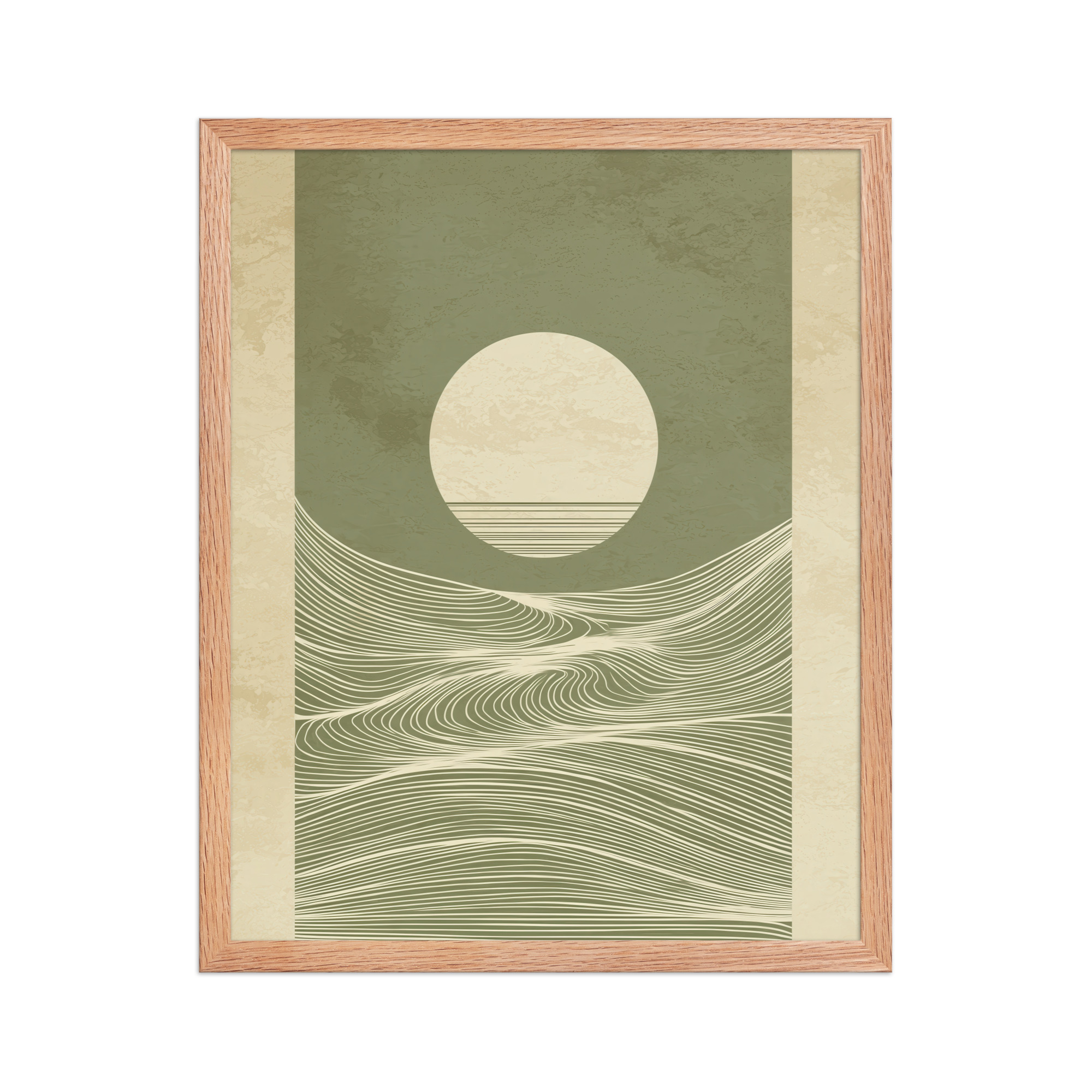 enhanced-matte-paper-framed-poster-in-red-oak-16x20-front-68f9f96705a8d.jpg Calm Currents and Rising Light — Minimalist Sun With Landscape Lines Wall Art — Framed Poster - Image 10