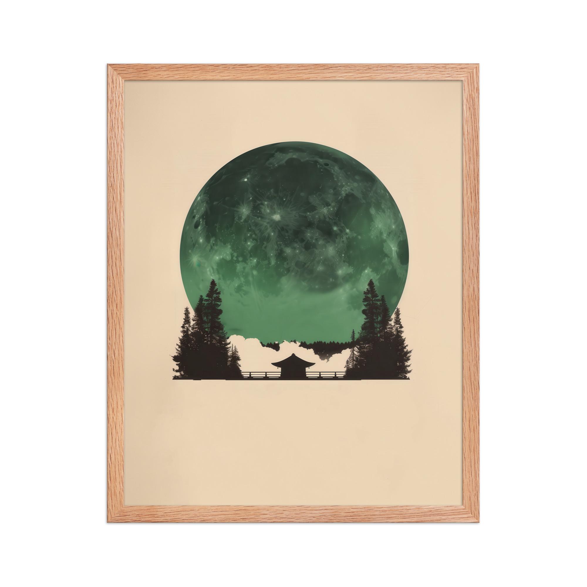 enhanced-matte-paper-framed-poster-in-red-oak-16x20-front-68f9ff10e47ac.jpg Emerald Moon Temple — Japandi Silhouette Wall Art — Framed Poster - Image 13