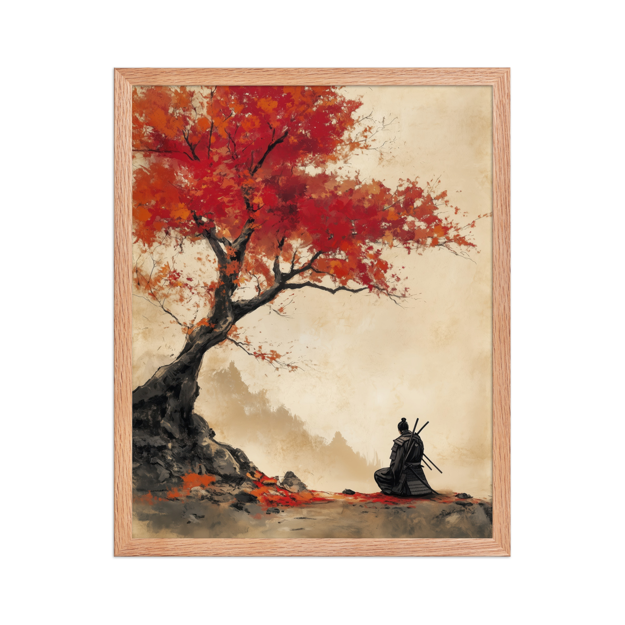 enhanced-matte-paper-framed-poster-in-red-oak-16x20-front-68fa16a6dc077.jpg Autumn Warrior – Samurai Beneath Crimson Maple Leaves Wall Decor – Framed Poster - Image 9