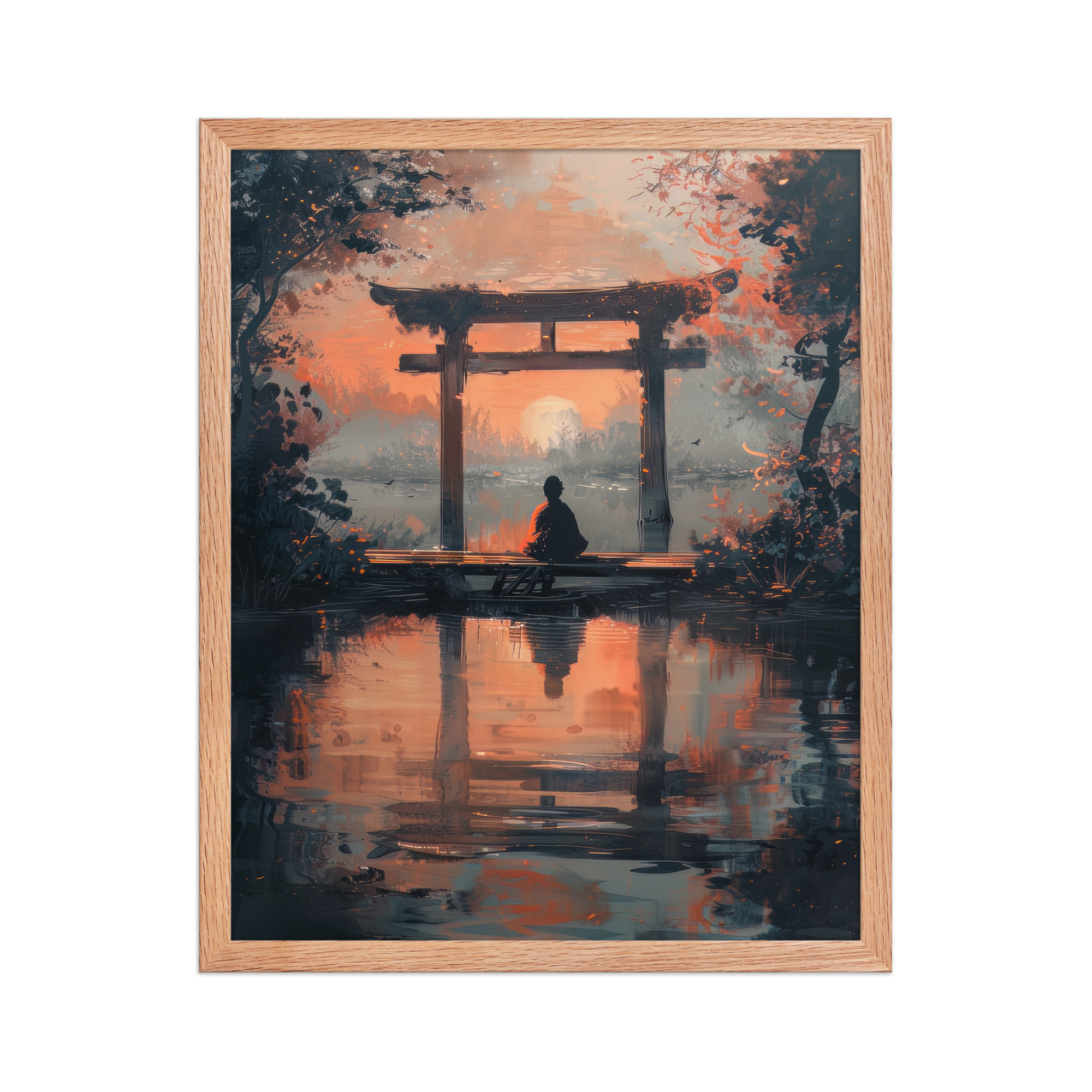 enhanced-matte-paper-framed-poster-in-red-oak-16x20-front-68fa17ba83175.jpg Torii Reflections at Dusk – Evening Glow and Still Waters Wall Decor – Framed Poster - Image 13