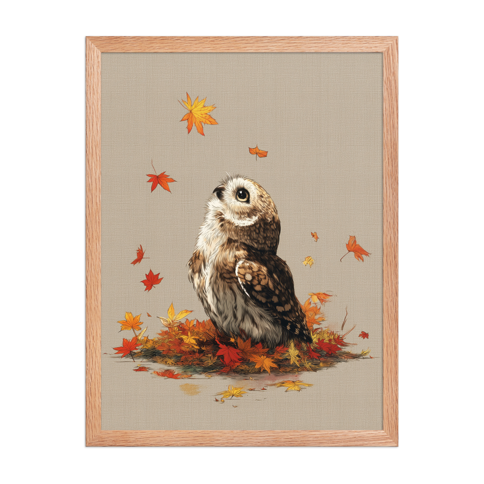 enhanced-matte-paper-framed-poster-in-red-oak-18x24-front-68f89a1ad87ca.jpg Autumn Gaze Owl — Owl Illustration with Falling Leaves Wall Art — Framed Poster - Image 10