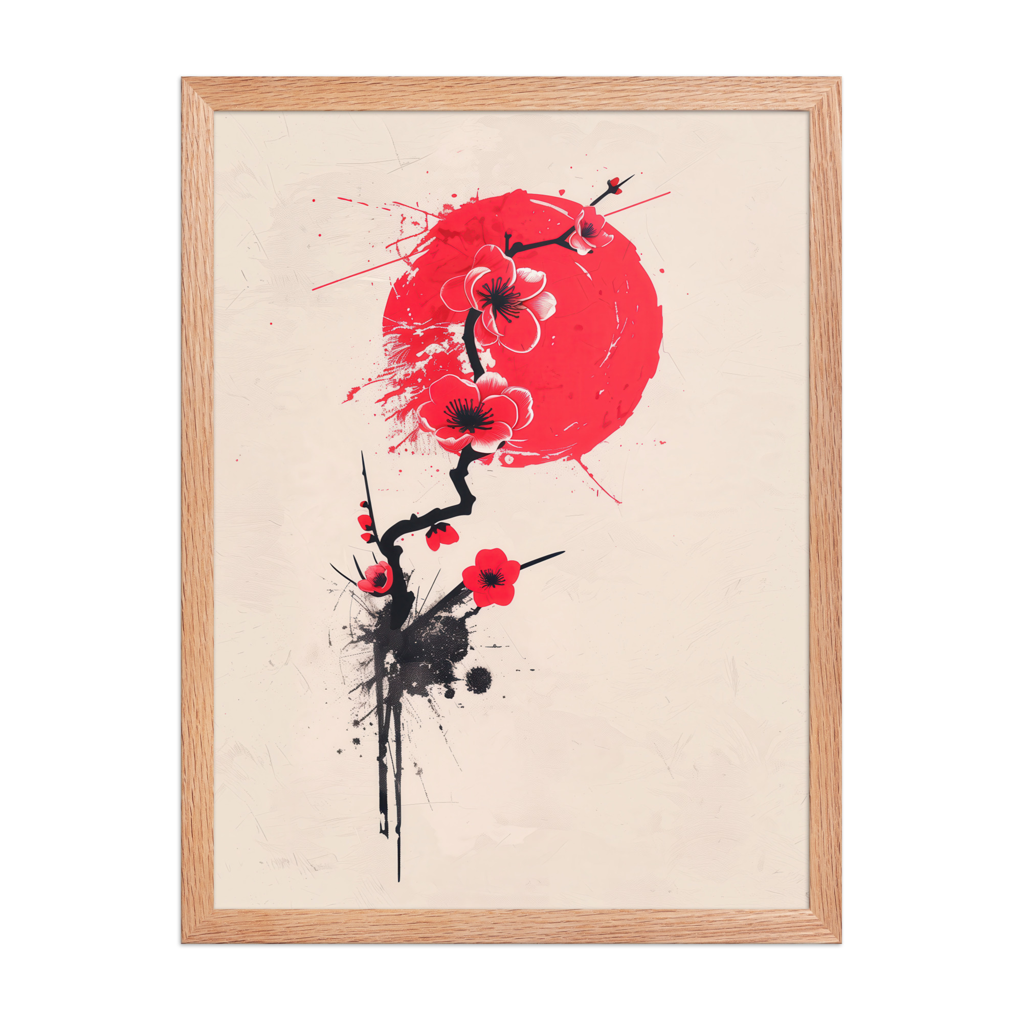 enhanced-matte-paper-framed-poster-in-red-oak-18x24-front-68f91b7047dfc.jpg Crimson Blossoms — Calligraphy Cherry Branch Japandi Wall Art — Framed Poster - Image 14