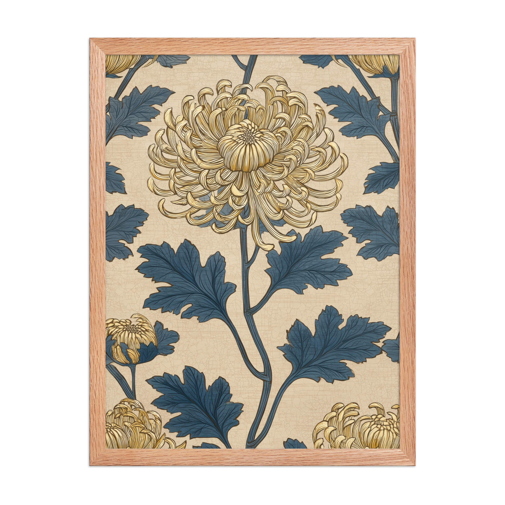 enhanced-matte-paper-framed-poster-in-red-oak-18x24-front-68f91ec473926.jpg Golden Chrysanthemum — Blue & Gold Botanical Wall Decor — Framed Poster - Image 14