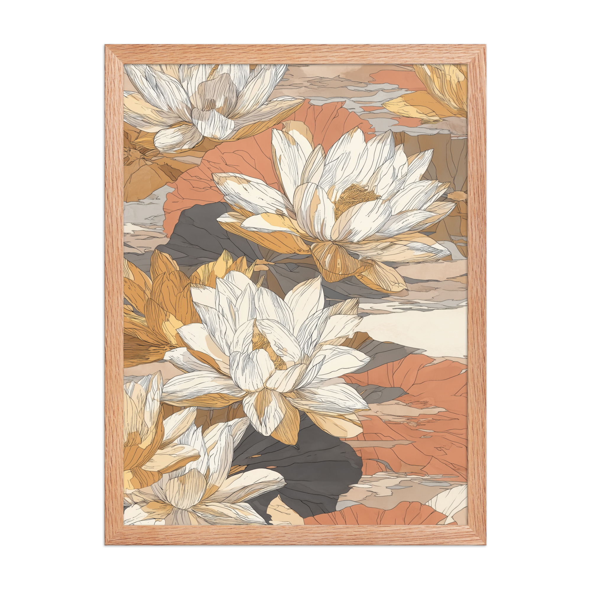 enhanced-matte-paper-framed-poster-in-red-oak-18x24-front-68f922f461cdd.jpg Lotus Blossom Pattern — Warm Terracotta Floral Wall Art — Framed Poster - Image 12