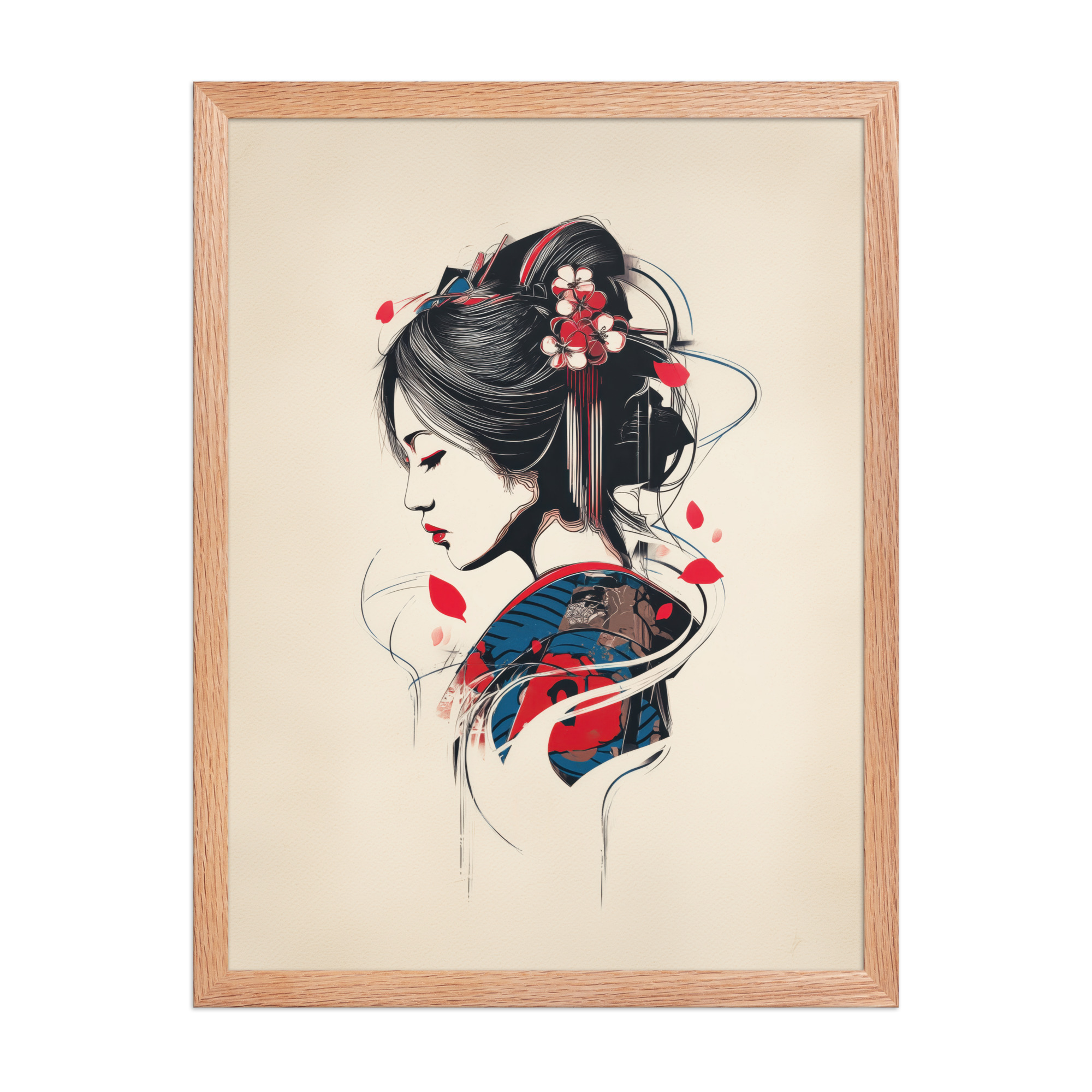 enhanced-matte-paper-framed-poster-in-red-oak-18x24-front-68f9cc1144549.jpg Petals of Silence — Ukiyo-e Inspired Geisha Illustration Wall Art — Framed Poster - Image 14
