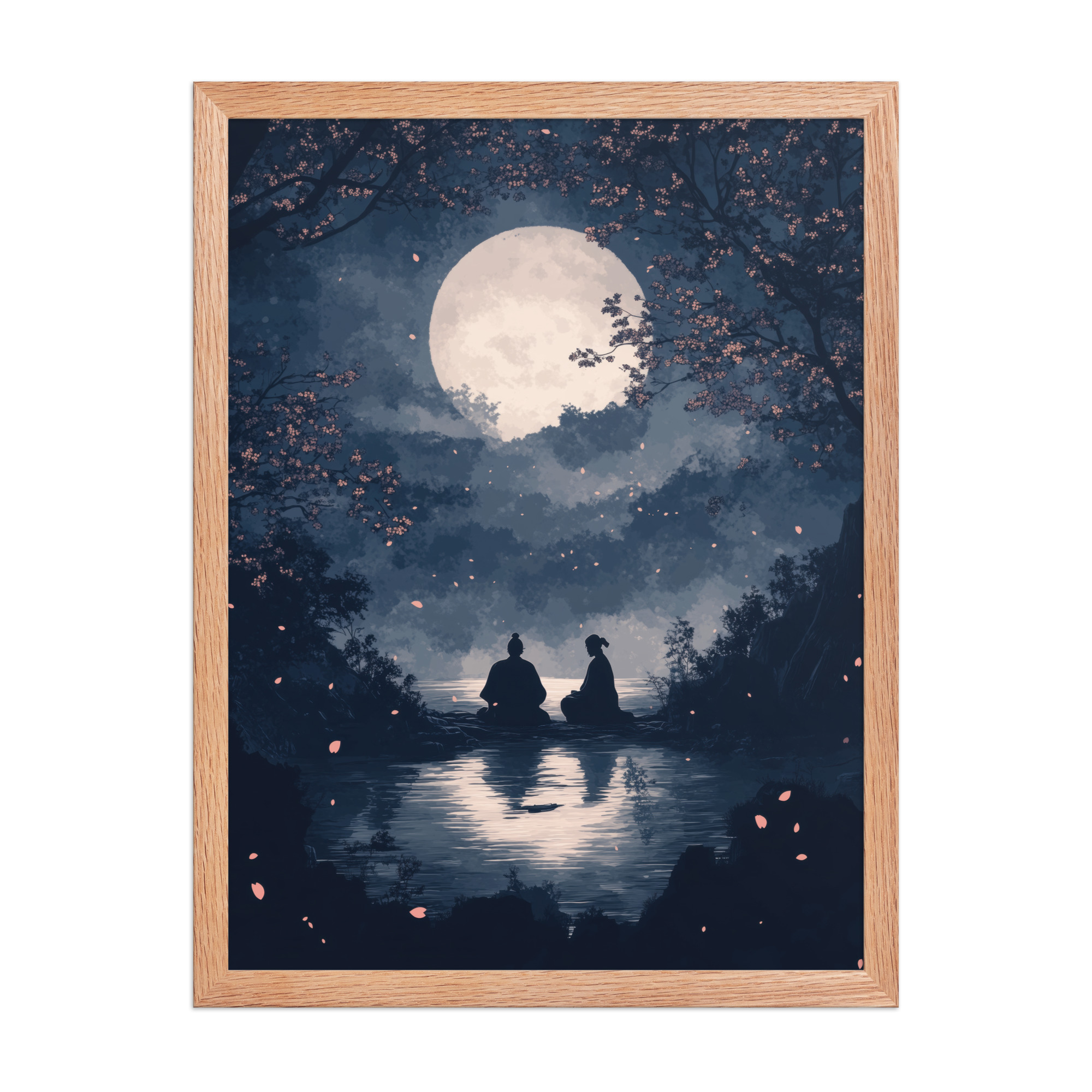 enhanced-matte-paper-framed-poster-in-red-oak-18x24-front-68f9ce45de4b5.jpg Midnight Reflections — Moonlit Lake Sakura Wall Art — Framed Poster - Image 12