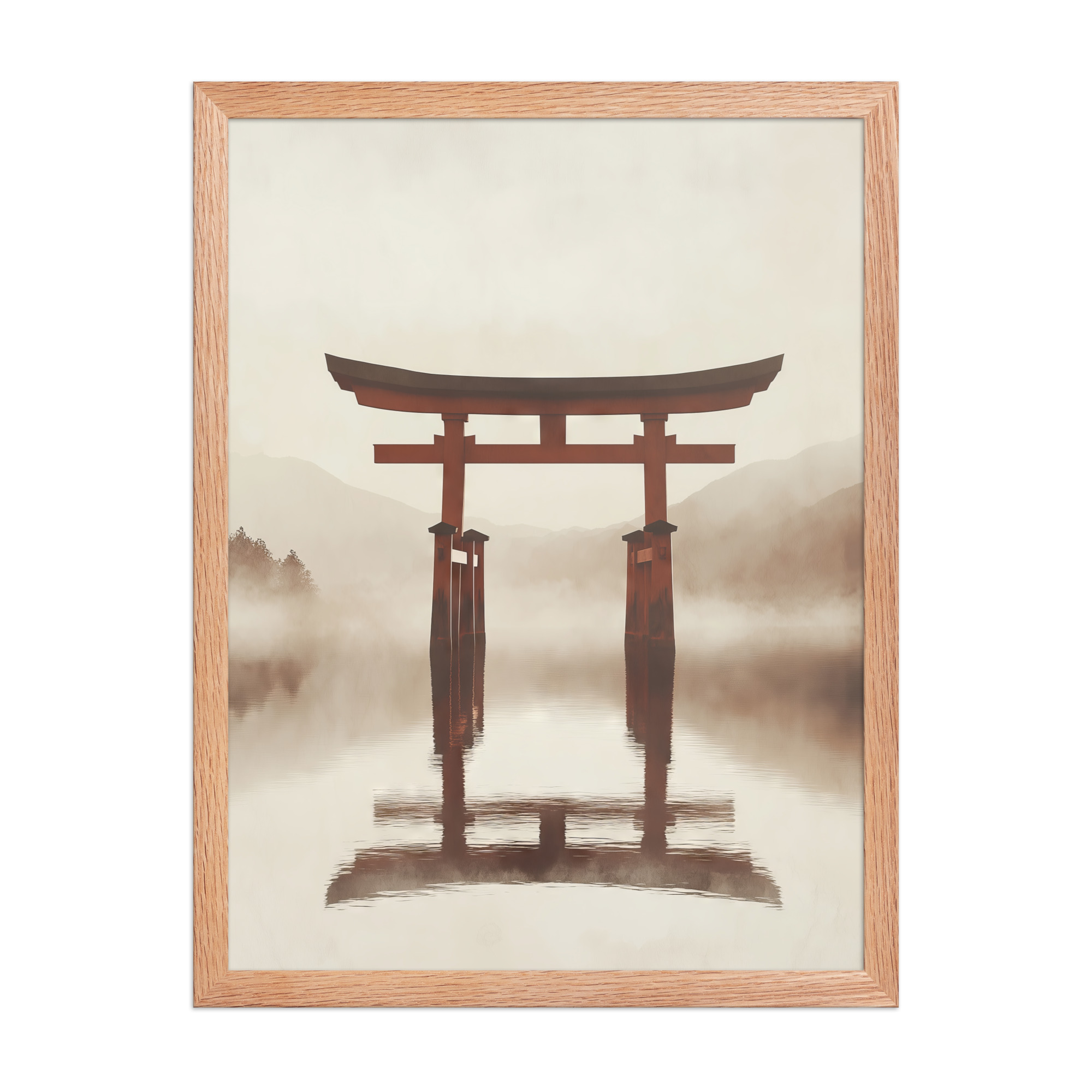 enhanced-matte-paper-framed-poster-in-red-oak-18x24-front-68f9cfe6714a4.jpg Torii Reflections — Minimal Misty Lake Wall Art — Framed Poster - Image 14